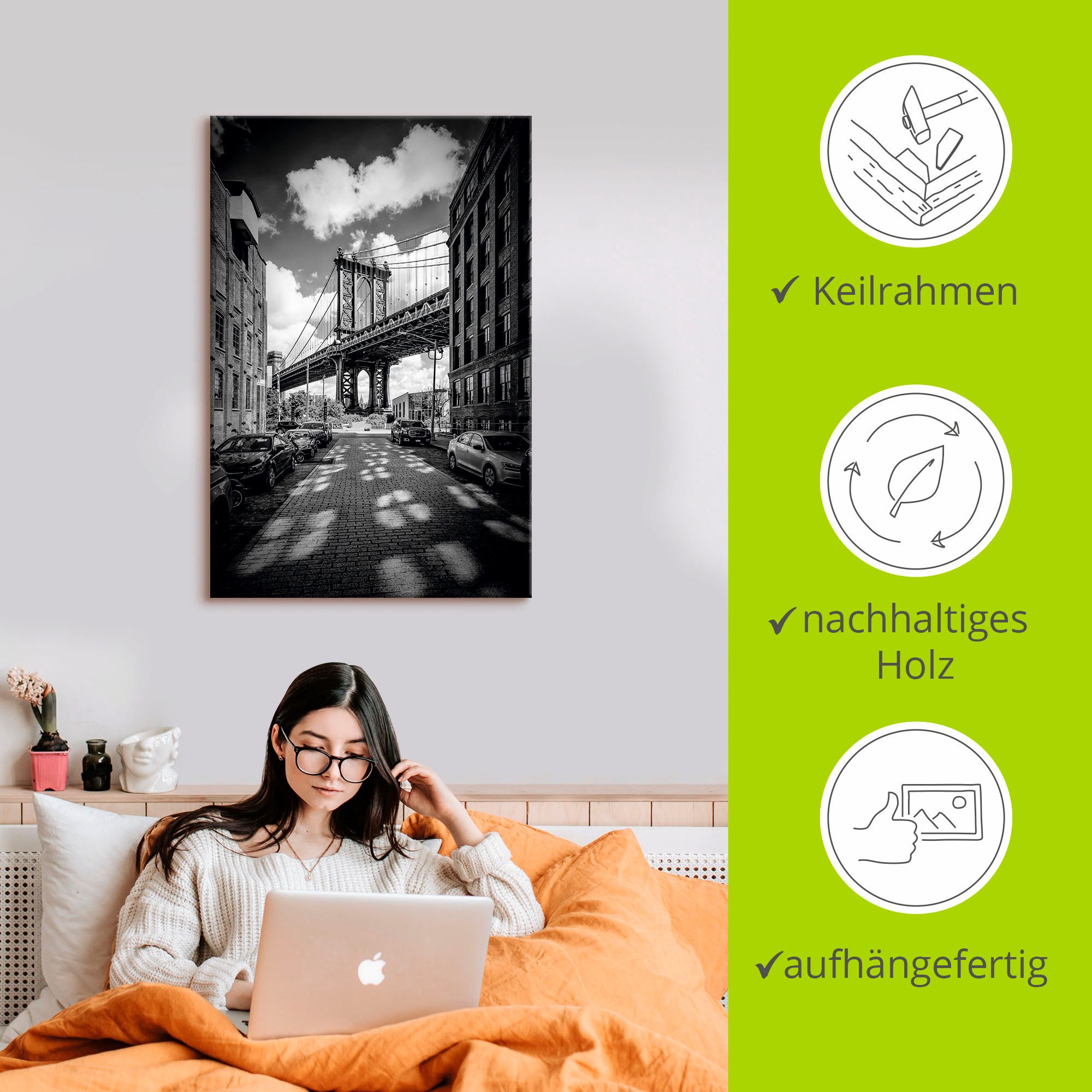 Artland Artprint Manhattan Bridge in Brooklyn, New York als artprint op linnen, poster in verschillende formaten maten