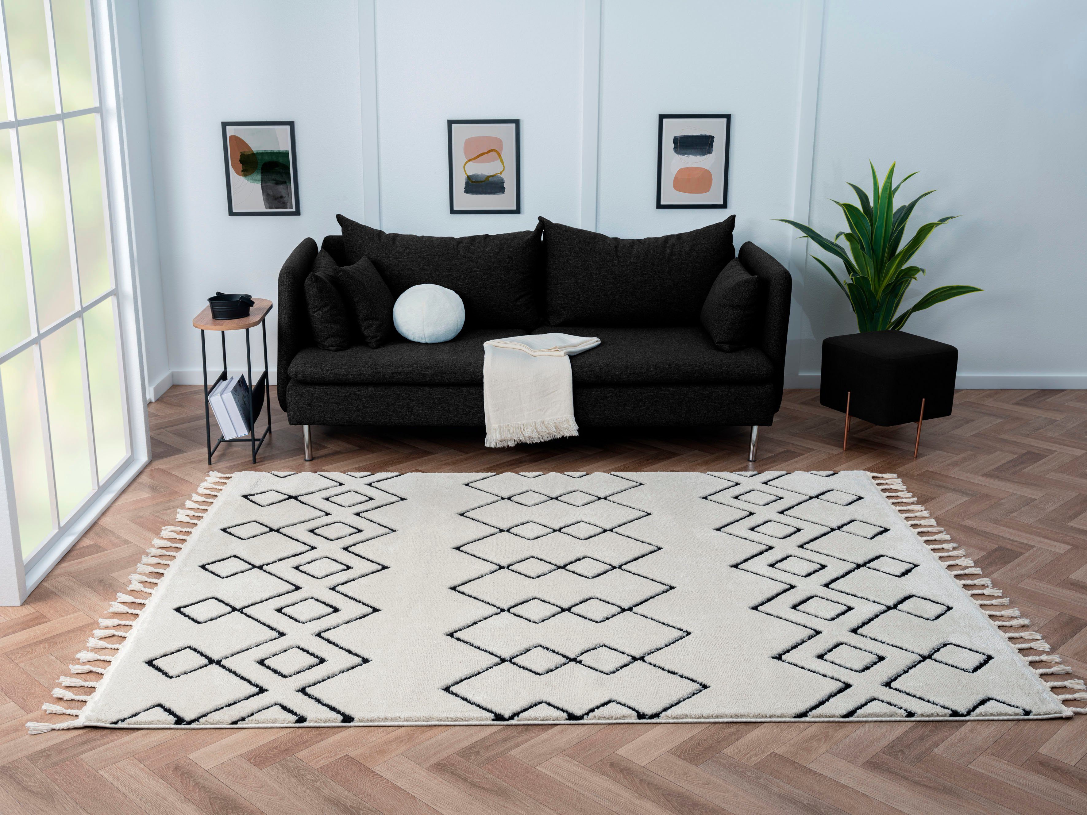 Myflair Möbel & Accessoires Hoogpolig vloerkleed Moroccan Mural modern, marokkaans ontwerp, fluffy zacht, met franjes