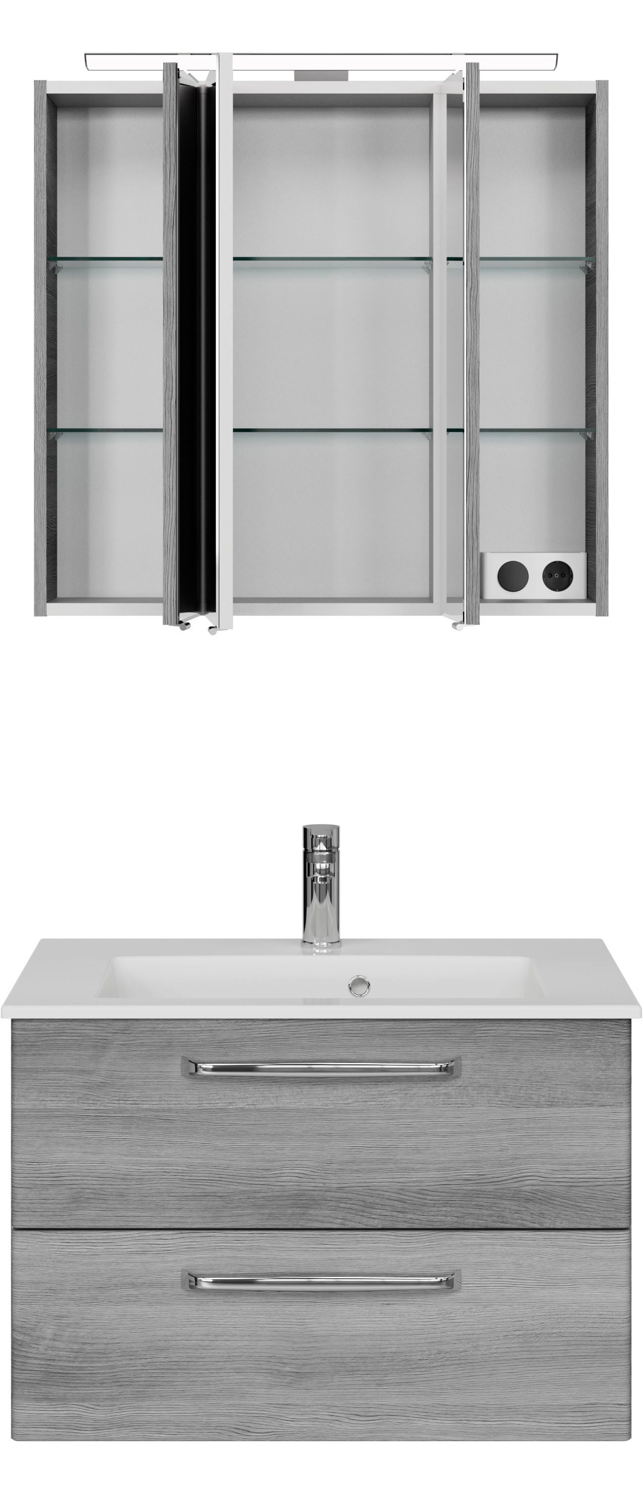 Saphir Badmeubelset Trentino 2-delig mineralen marmer wasbak, spiegelkast met LED-lamp (3 stuks)