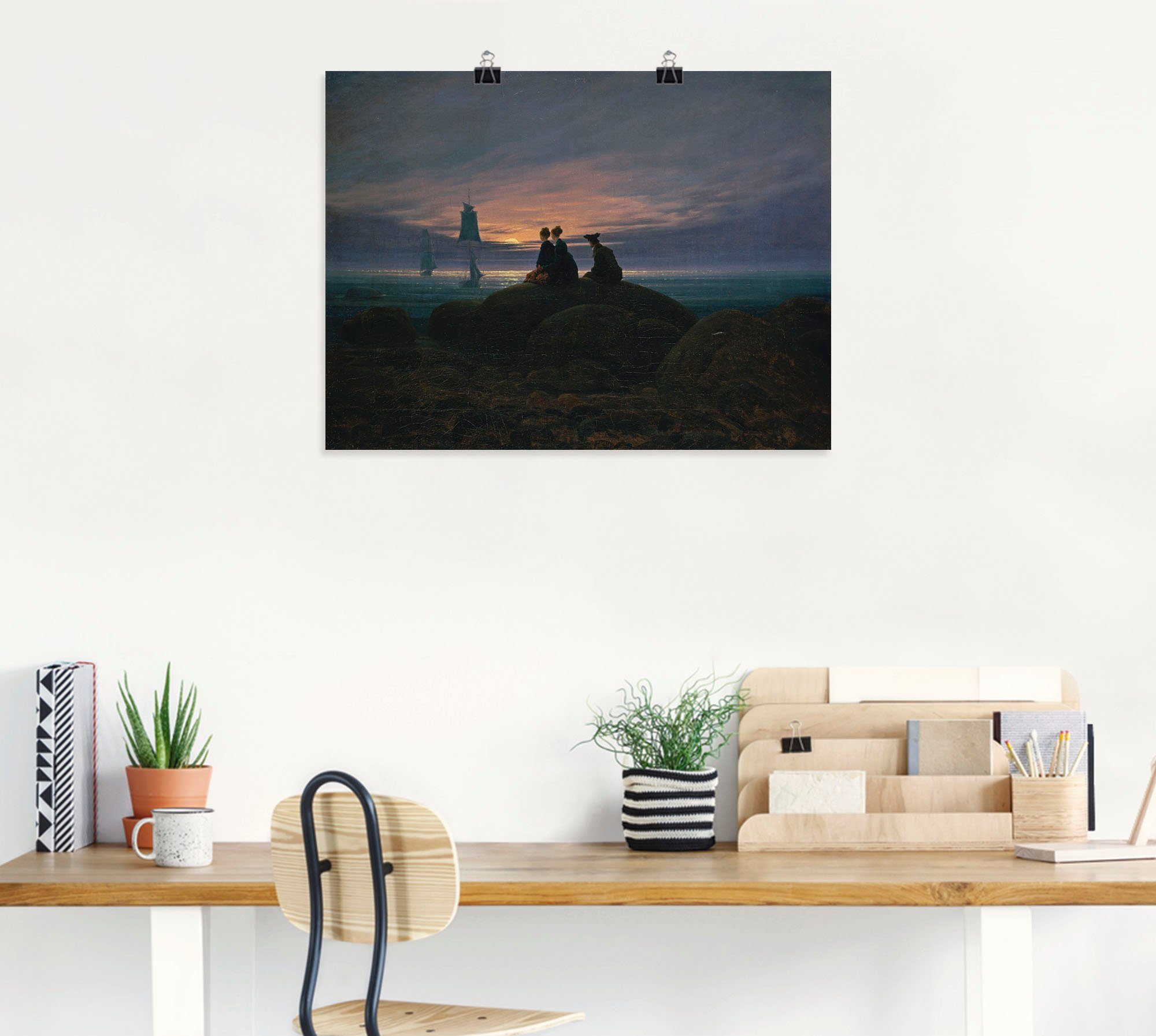 Artland Artprint Maansopgang aan de zee pendant als artprint op linnen, muursticker of poster in verschillende maten