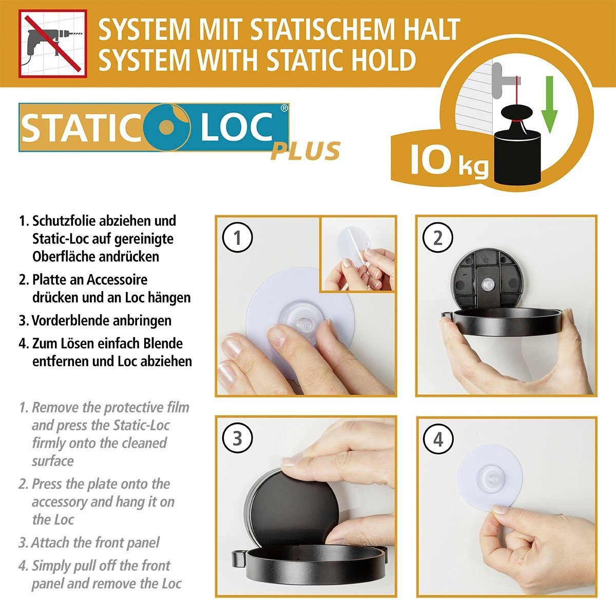 WENKO Badkamerrekje Static-Loc® Plus Pavia Badkamerplanchet, bevestigen zonder boren
