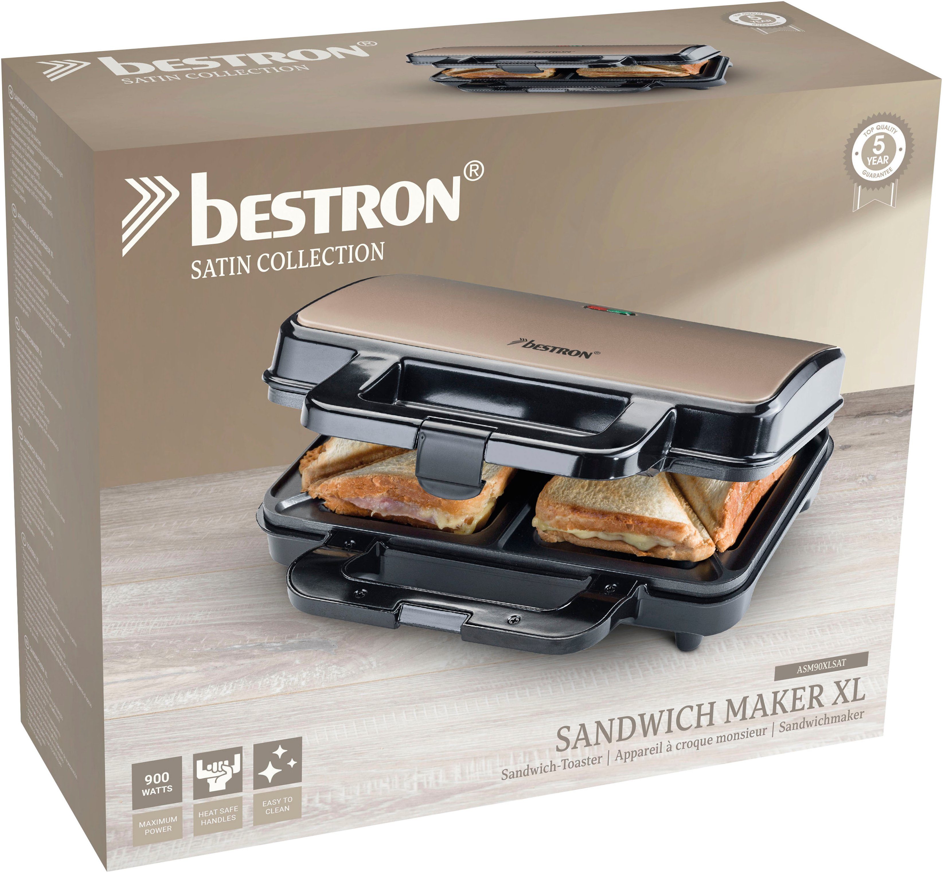 bestron Sandwichmaker ASM90XLSAT, antihaftbeschichtet, für 2 Sandwiches