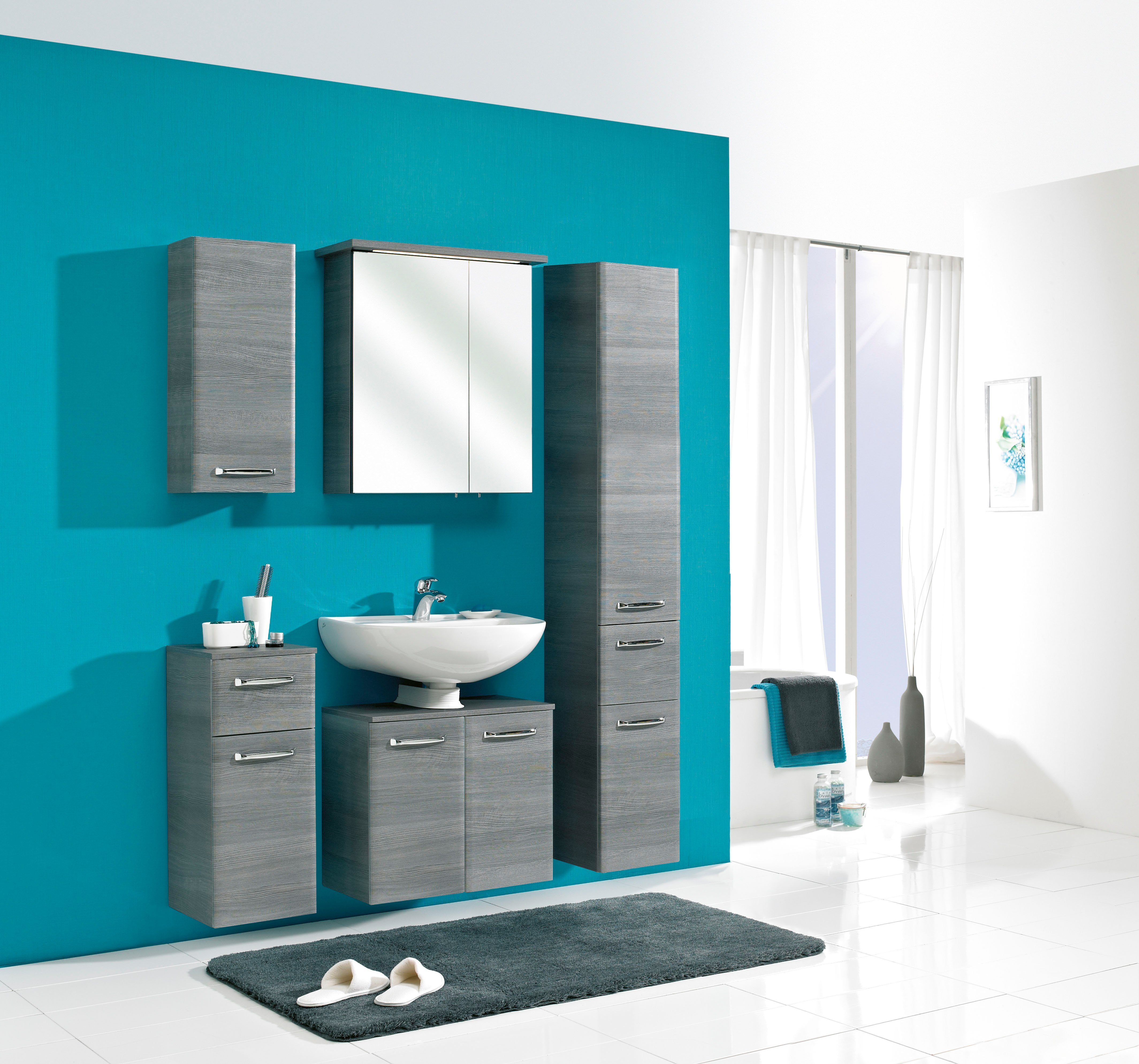 Saphir Hangend kastje Quickset wand-badkast 30 cm breed met 1 deur en 2 glazen legplanken Badkamer-hangend kastje inclusief deurdemper, grepen in glanzend chroom