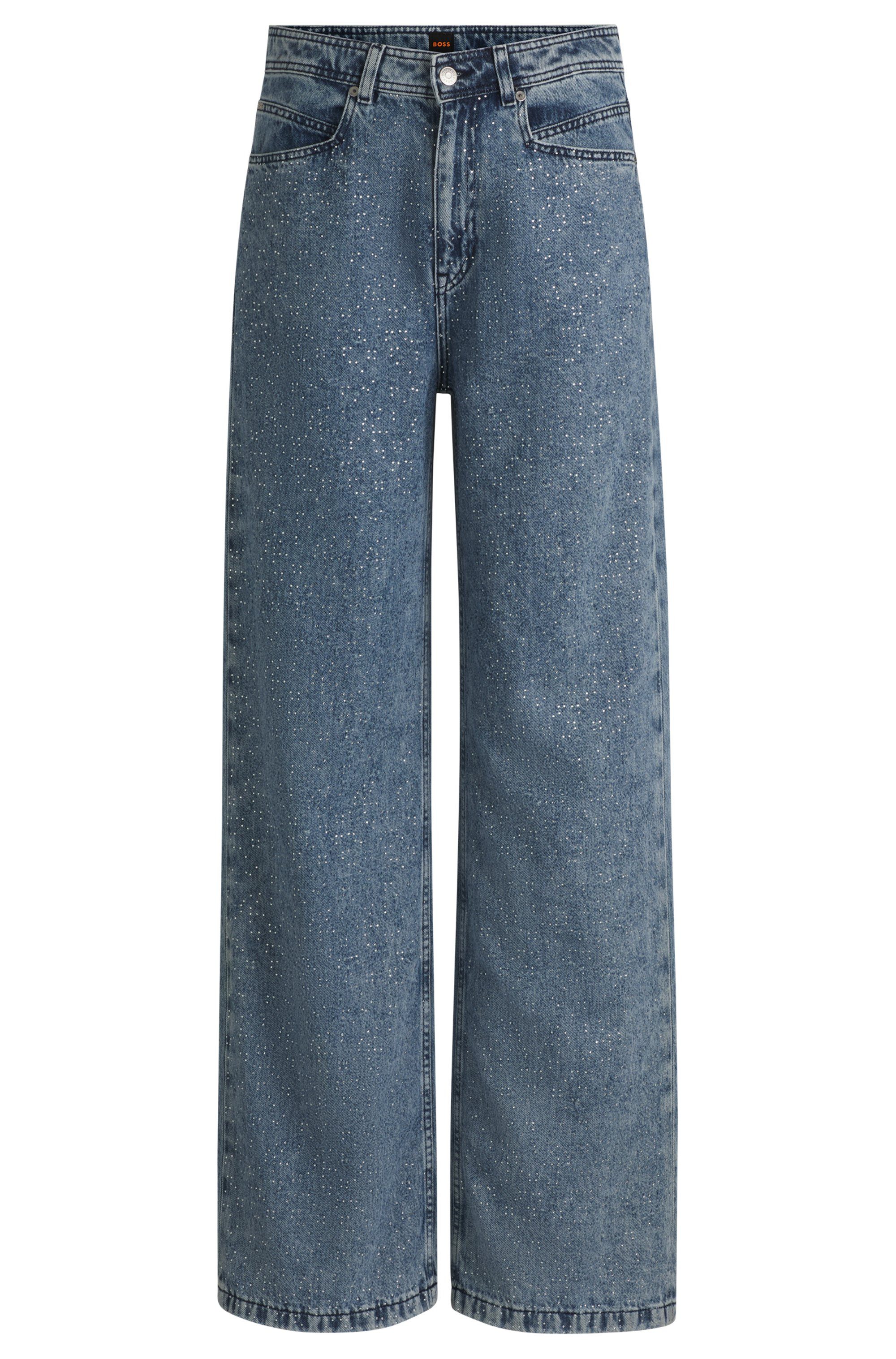 Boss Orange High-waist jeans Marlene High Rise met all-over strass en glittereffect