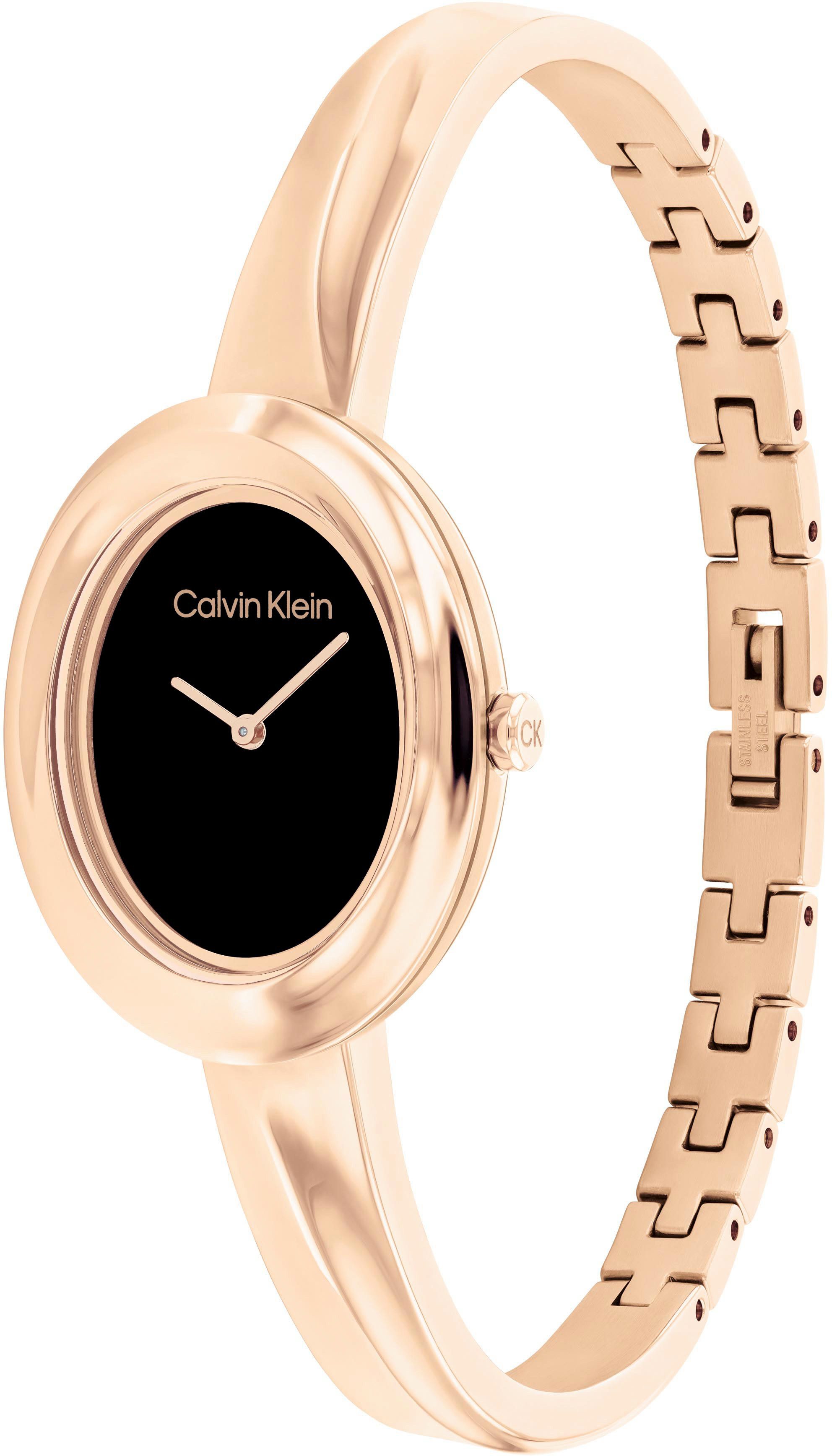 Calvin Klein Kwartshorloge TWISTED BEZEL BANGLE Horloge, dameshorloge, stalen band, analoog