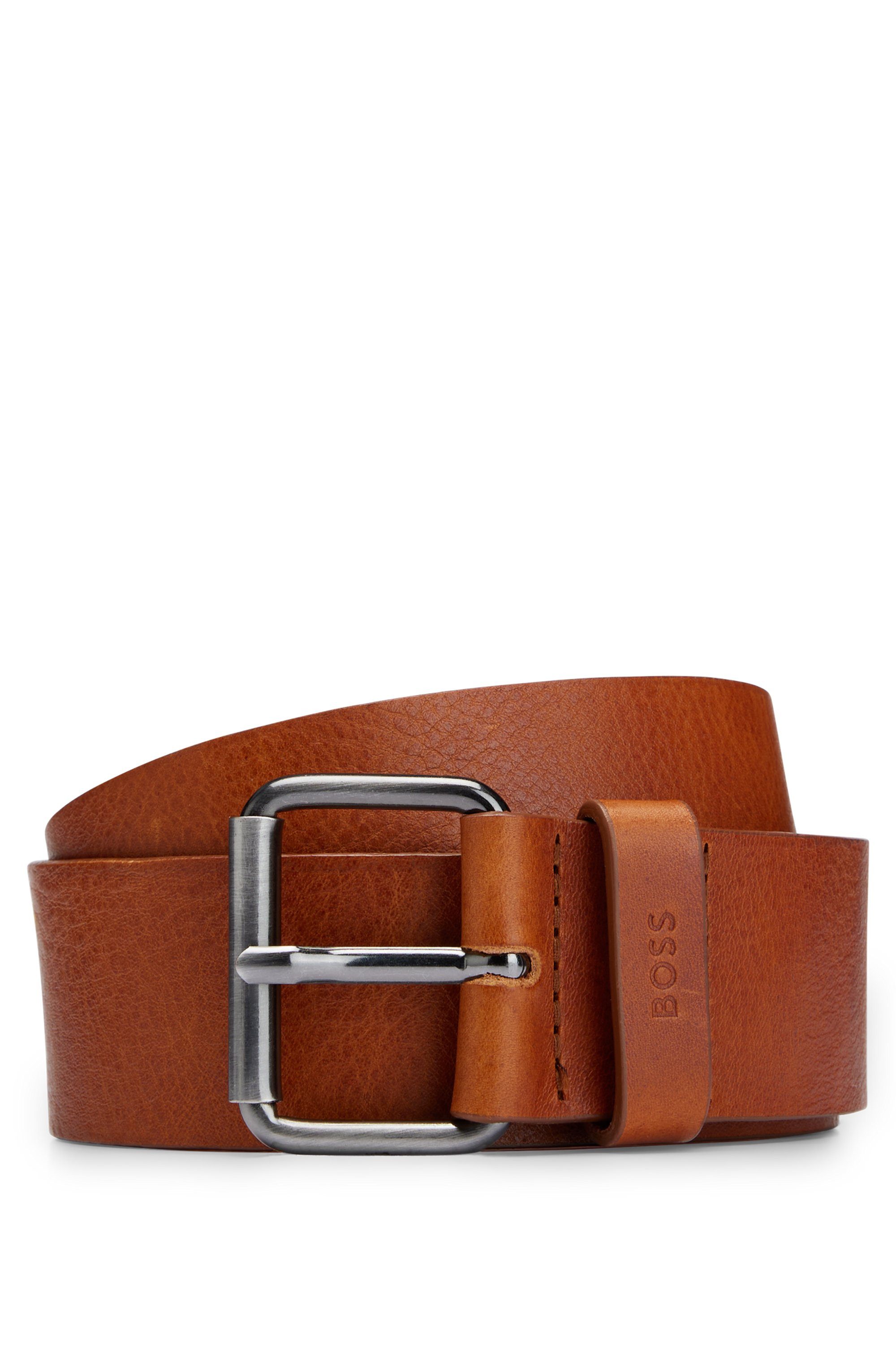 Boss Leren riem met metalen gesp en boss-logo-gravure op de lus