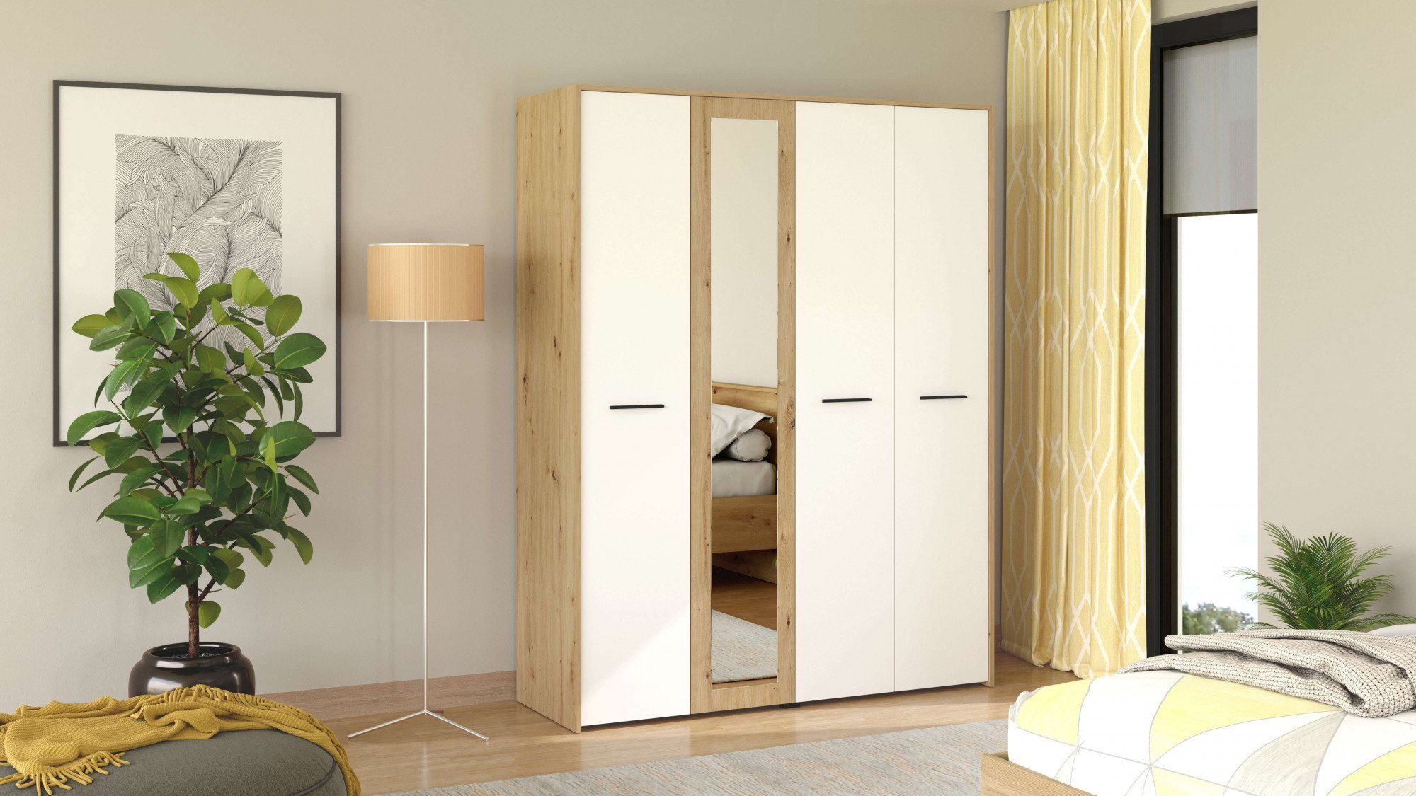 INOSIGN Kledingkast Varadero, 2 moderne kleurcombinaties met zwarte handgrepen met 1 spiegeldeur, in de breedtes 119 en 157 cm, fsc-gecertificeerd
