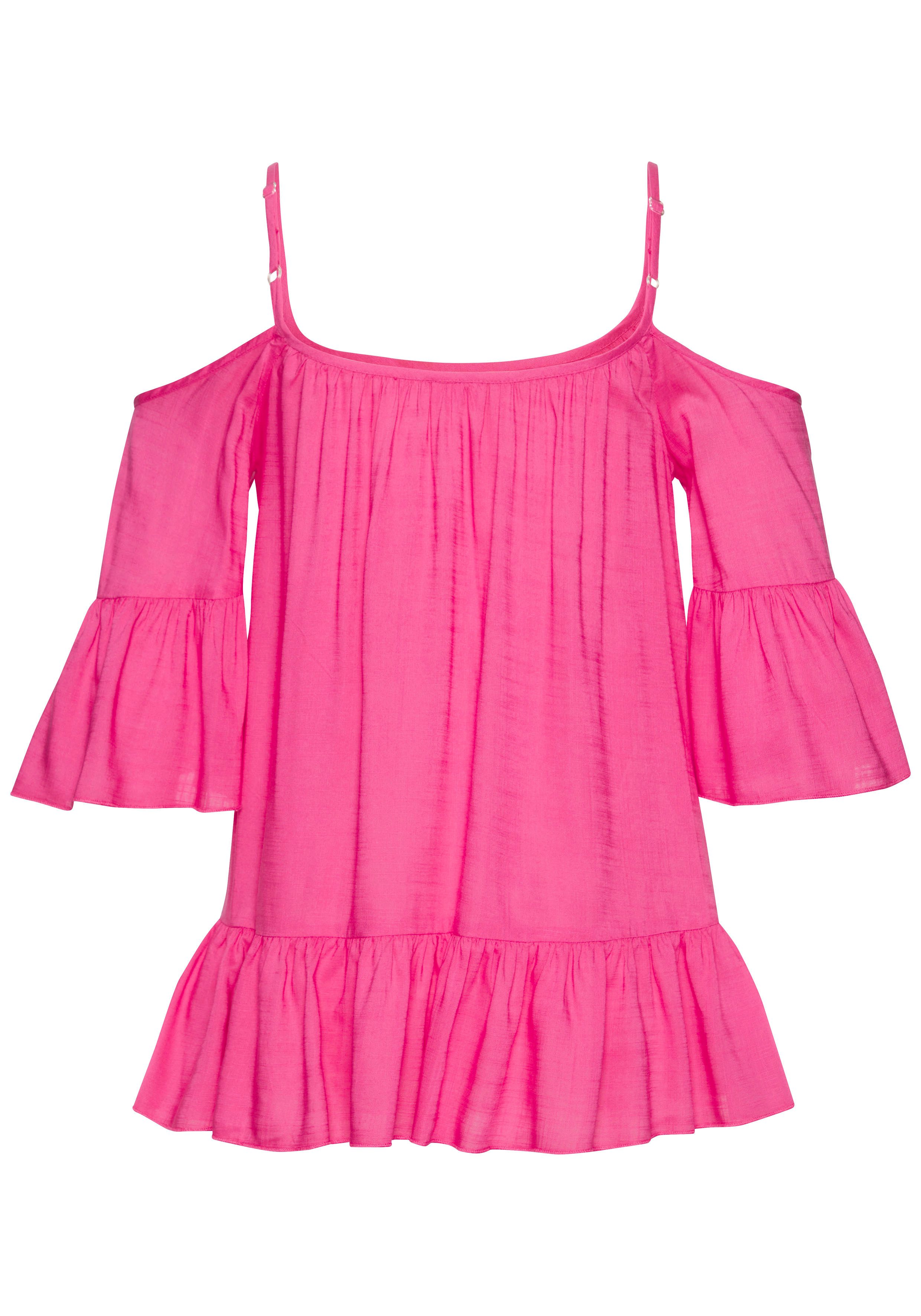 Buffalo Blouse zonder sluiting van geweven viscose damesblouse met volants korte mouw blouse
