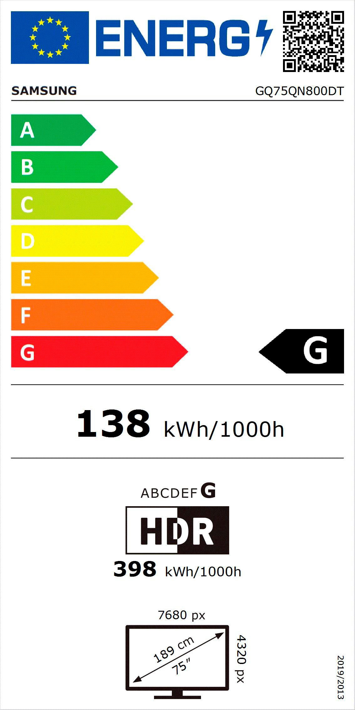Samsung QLED mini led-tv GQ75QN800DT, 189 cm / 75", 8K (Ultra HD), Smart TV, Neural Quantum 8K AI Gen2 processor, tot 165Hz, AI upscaling, KI TV