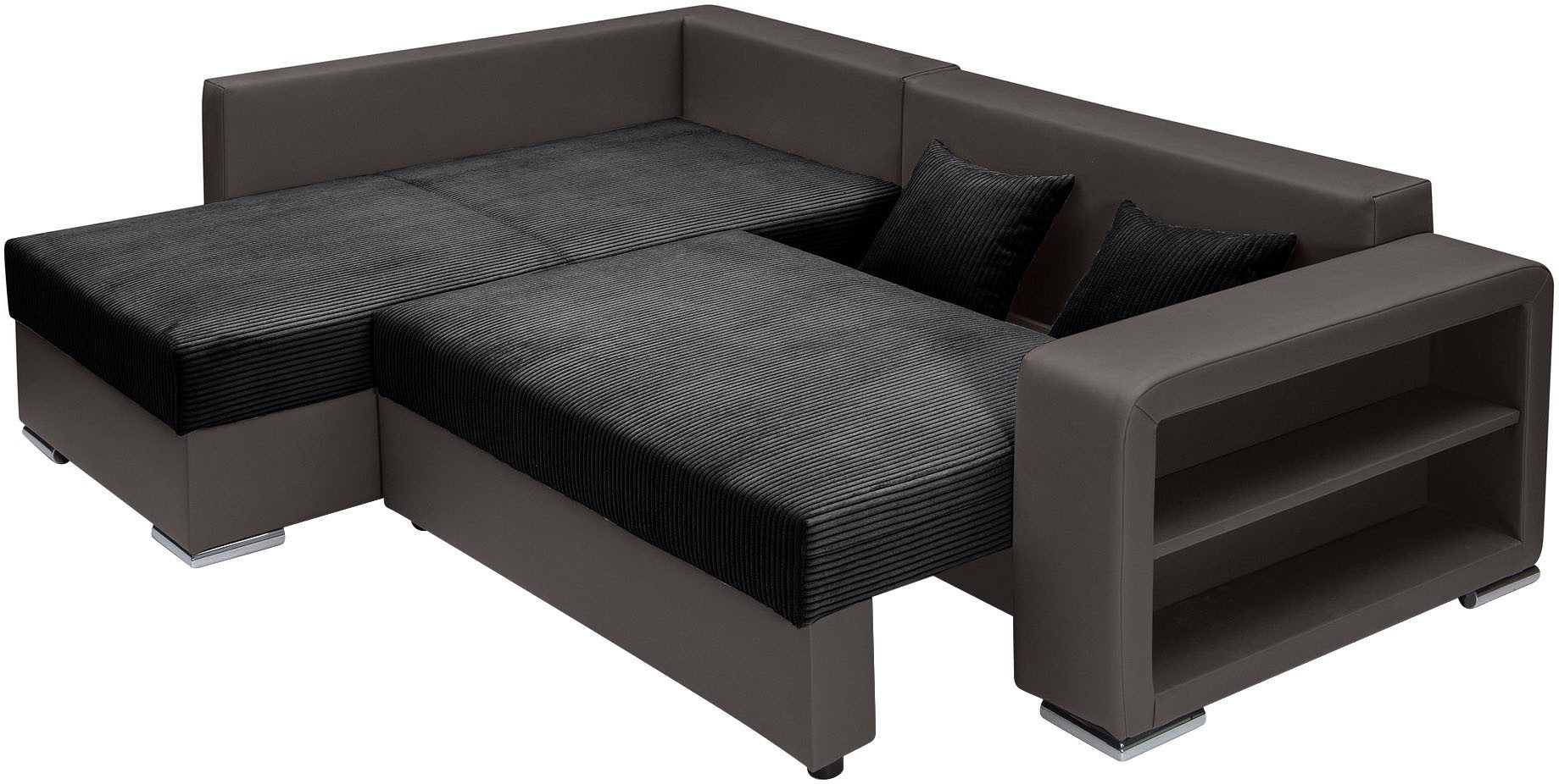 COLLECTION AB Hoekbank L-model Regalarmleuning met LED RGB verlichting, bedfunctie en bedbox