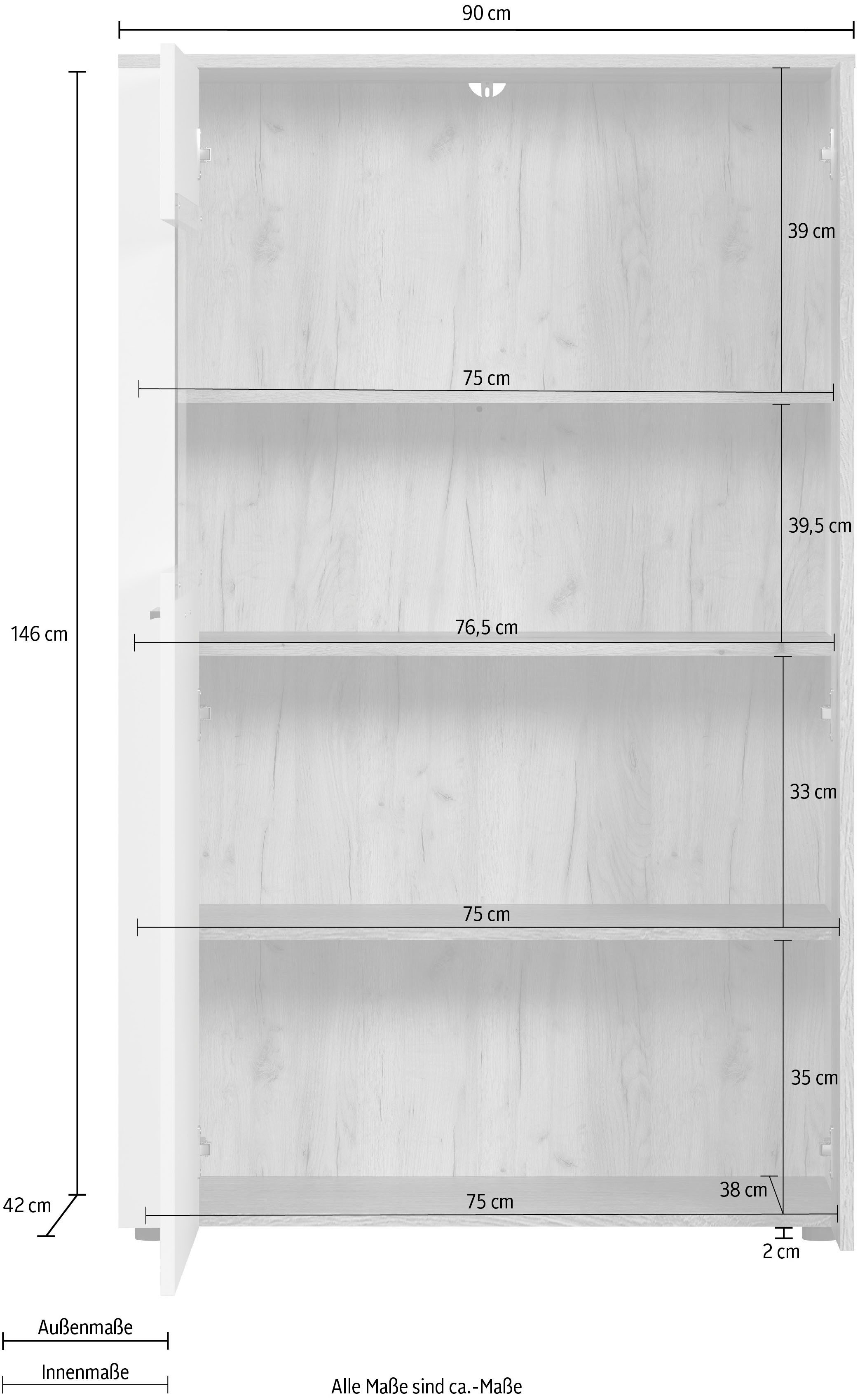 INOSIGN Staande vitrinekast Linz Opbergvitrine met elegante eindhouttoepassingen - 90/42/146 cm (1 stuk)