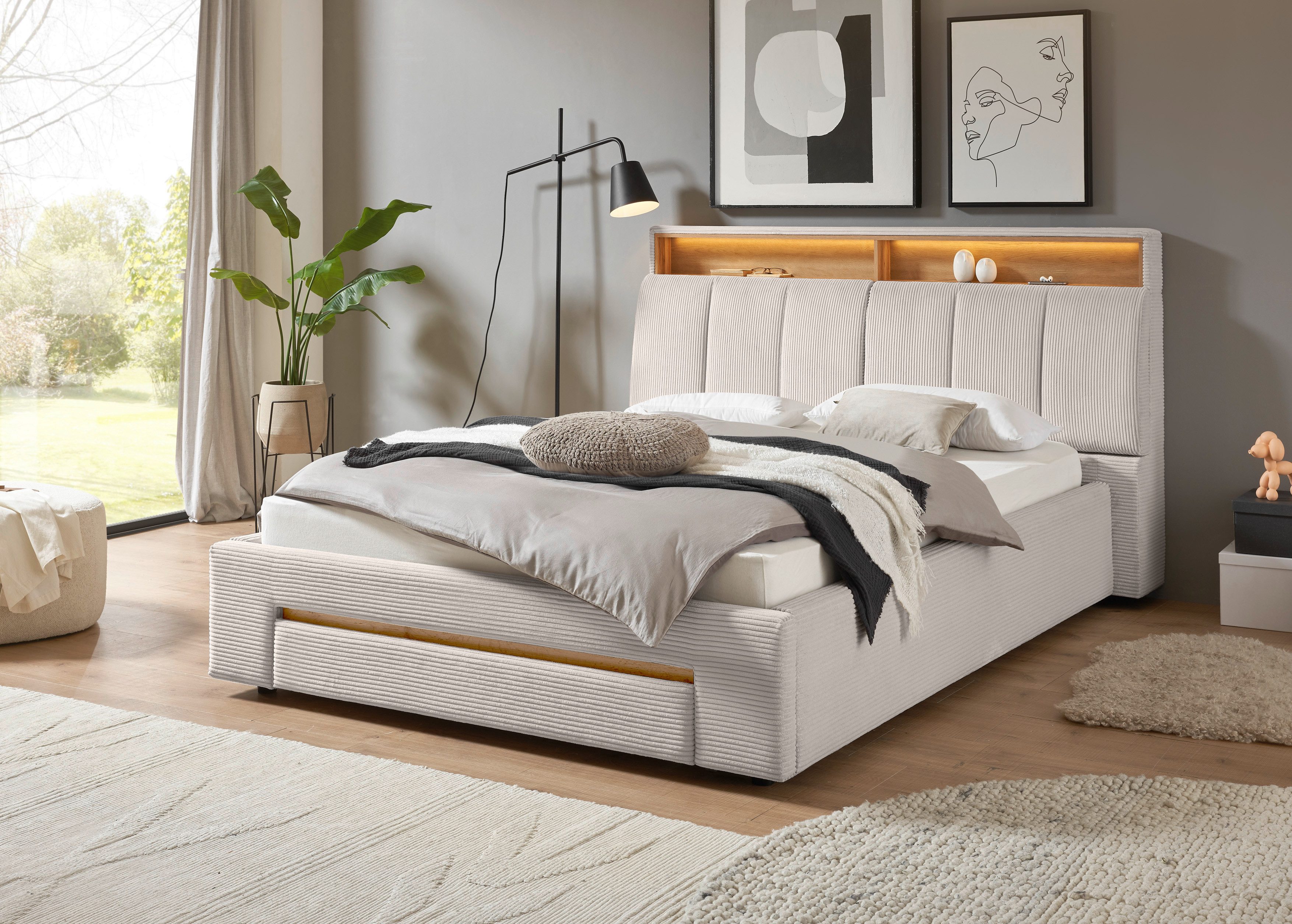 INOSIGN Gestoffeerd bed CiTY/GiRON,, gepolsterd opbergbed, met LED-verlichting Bedkisten met hondenbed of als opbergruimte, opklapbare hoofdeinden