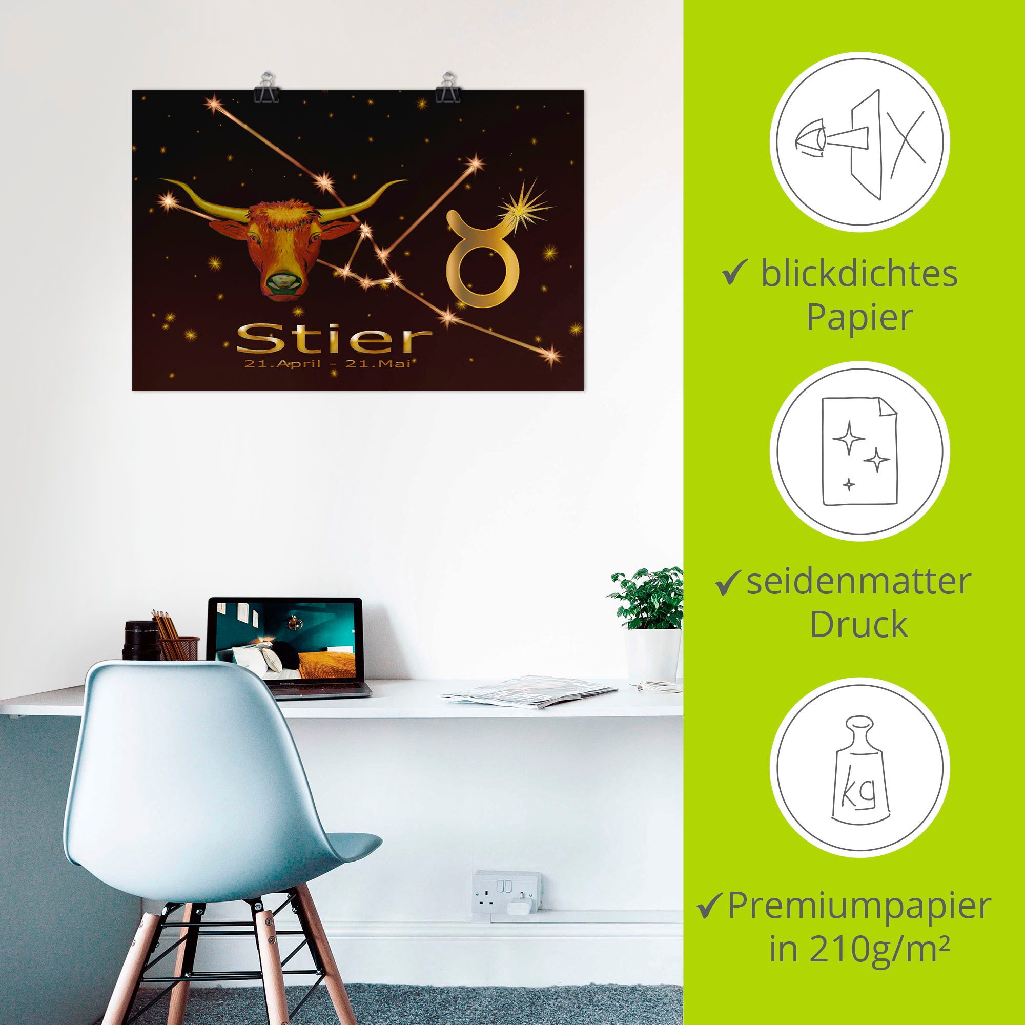 Artland Poster Sterrenbeeld - stier als artprint van aluminium, artprint op linnen, muursticker of poster in verschillende maten
