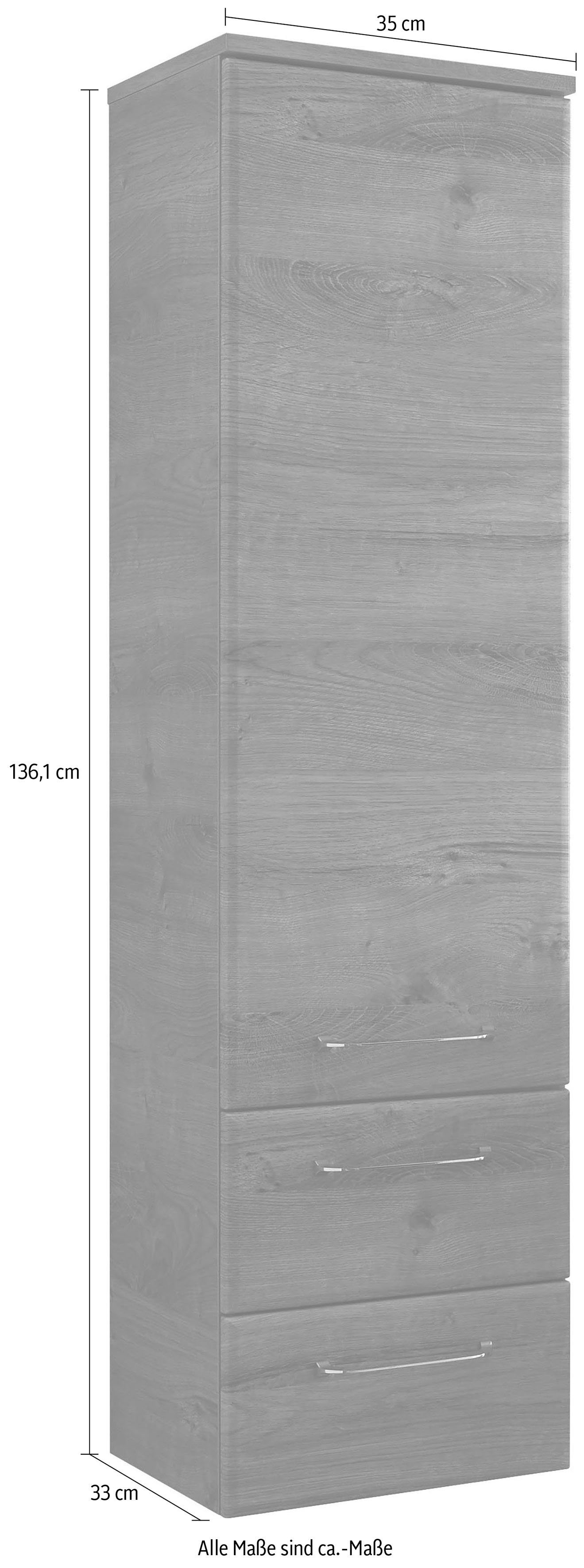 Saphir Halfhoge kast Quickset badkamermeubel 35 cm breed, 1 deur, 2 laden, 2 planken Badkamer-halfhoge kast inclusief deurdemper, grepen in glanzend chroom