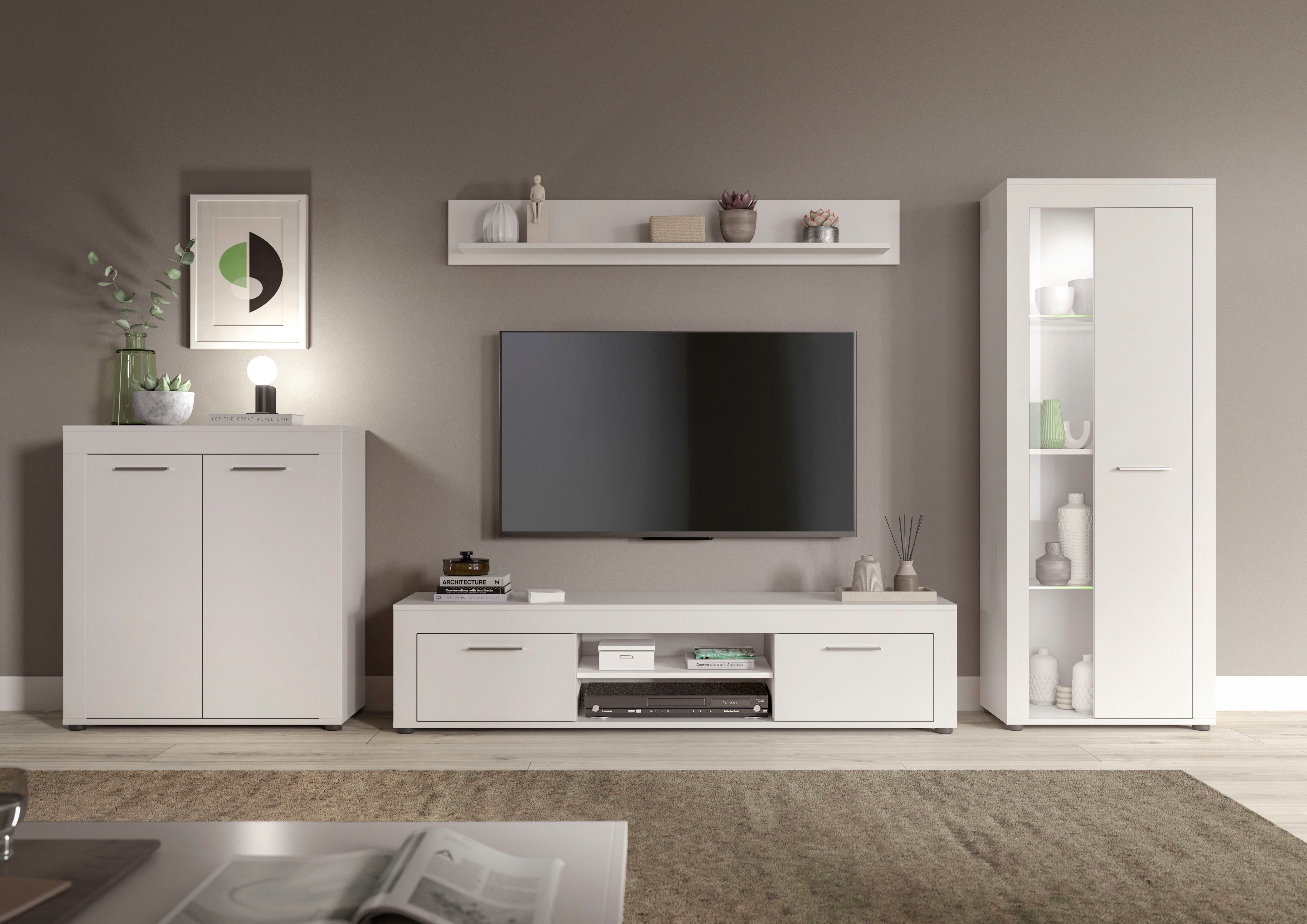 INOSIGN Wandmeubel Aosta, Breedte 330cm, bestaand uit Highboard, Lowboard, Wandplank, Vitrine (4-delig)