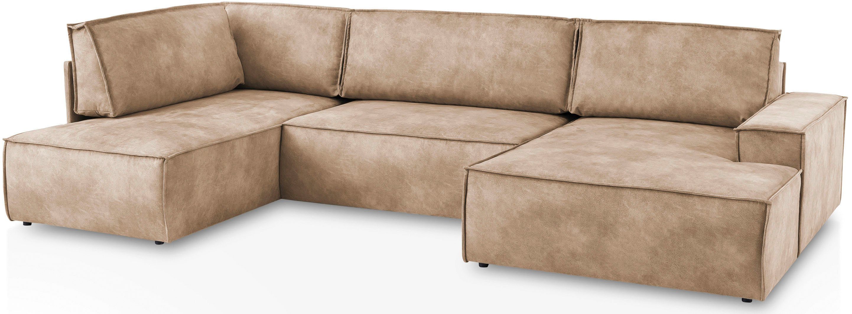Home affaire Zithoek SHERWOOD 329 cm, U-vorm, slaapbank, Slaapfunctie met bedkist (194x139 cm), cord, vintage, fluweel