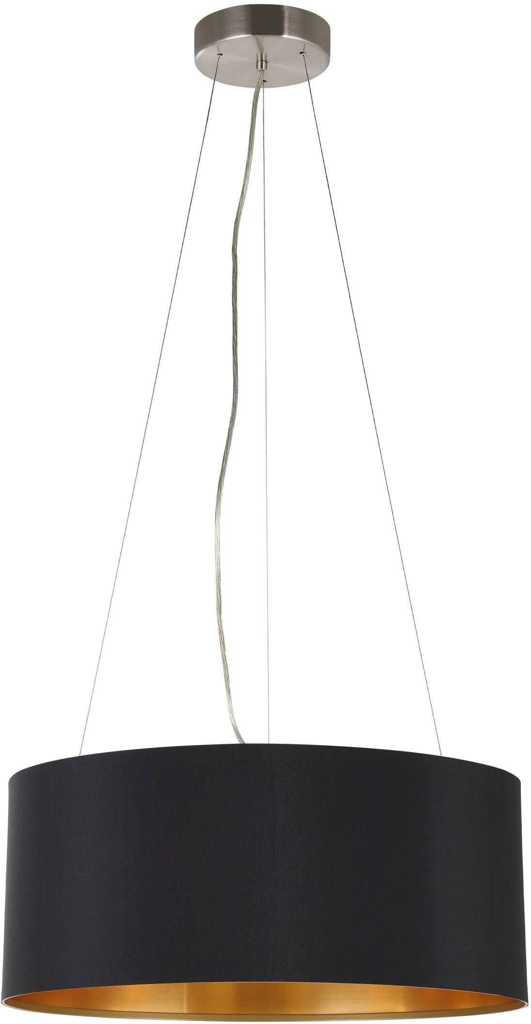 EGLO Hanglamp MASERLO hanglamp, zwart, goud, zilver, stof, elegant, modern Textiel hanglamp zwart/goudkleur, van staal en stof, E27, Ø53 cm