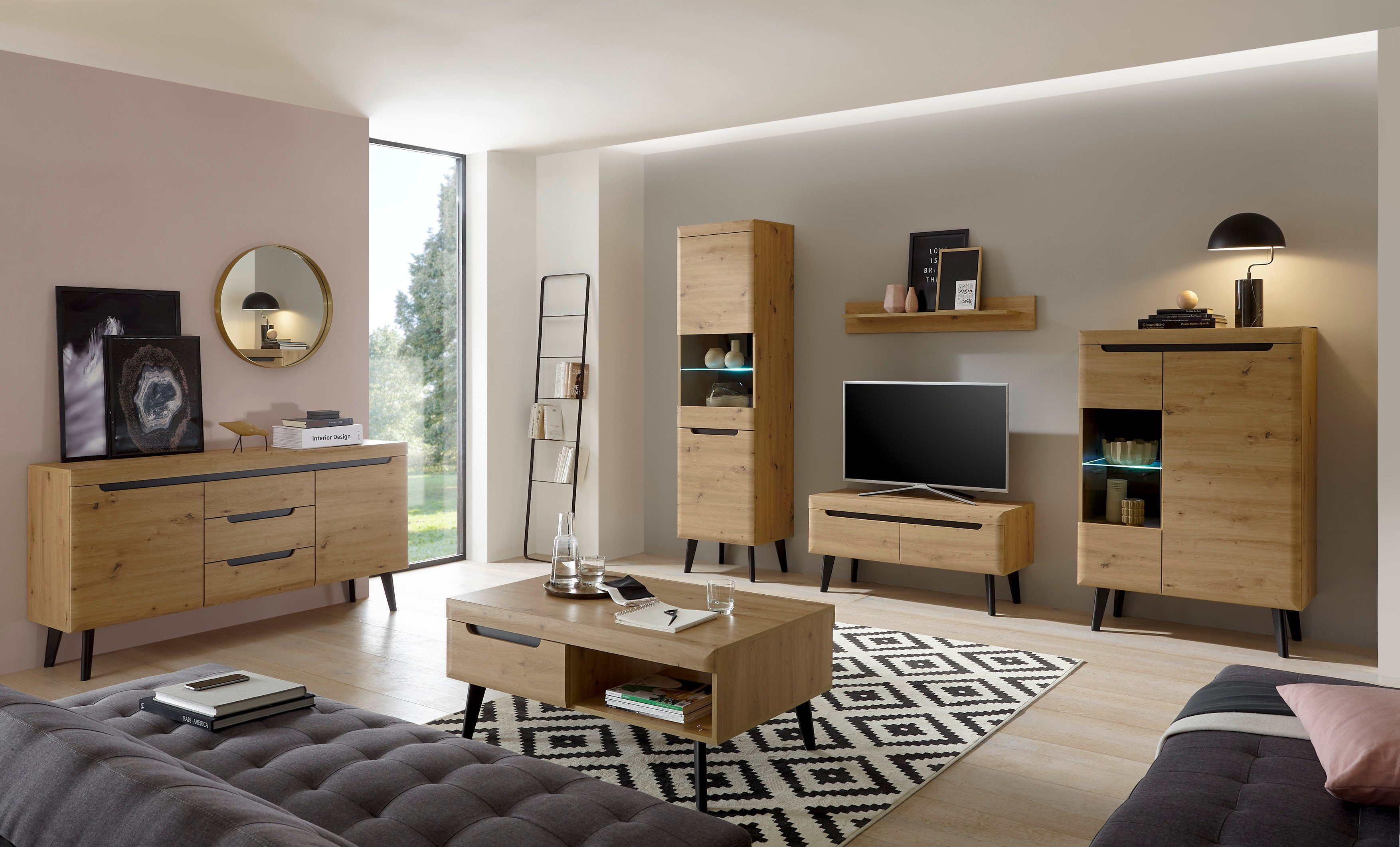 INOSIGN Vitrinekast Torge, hoge kast, glazen vitrine, staande vitrine, vitrinekast in drie verschillende kleuren beschikbaar, glazen deur & -bodem, 90 cm breed (1 stuk)