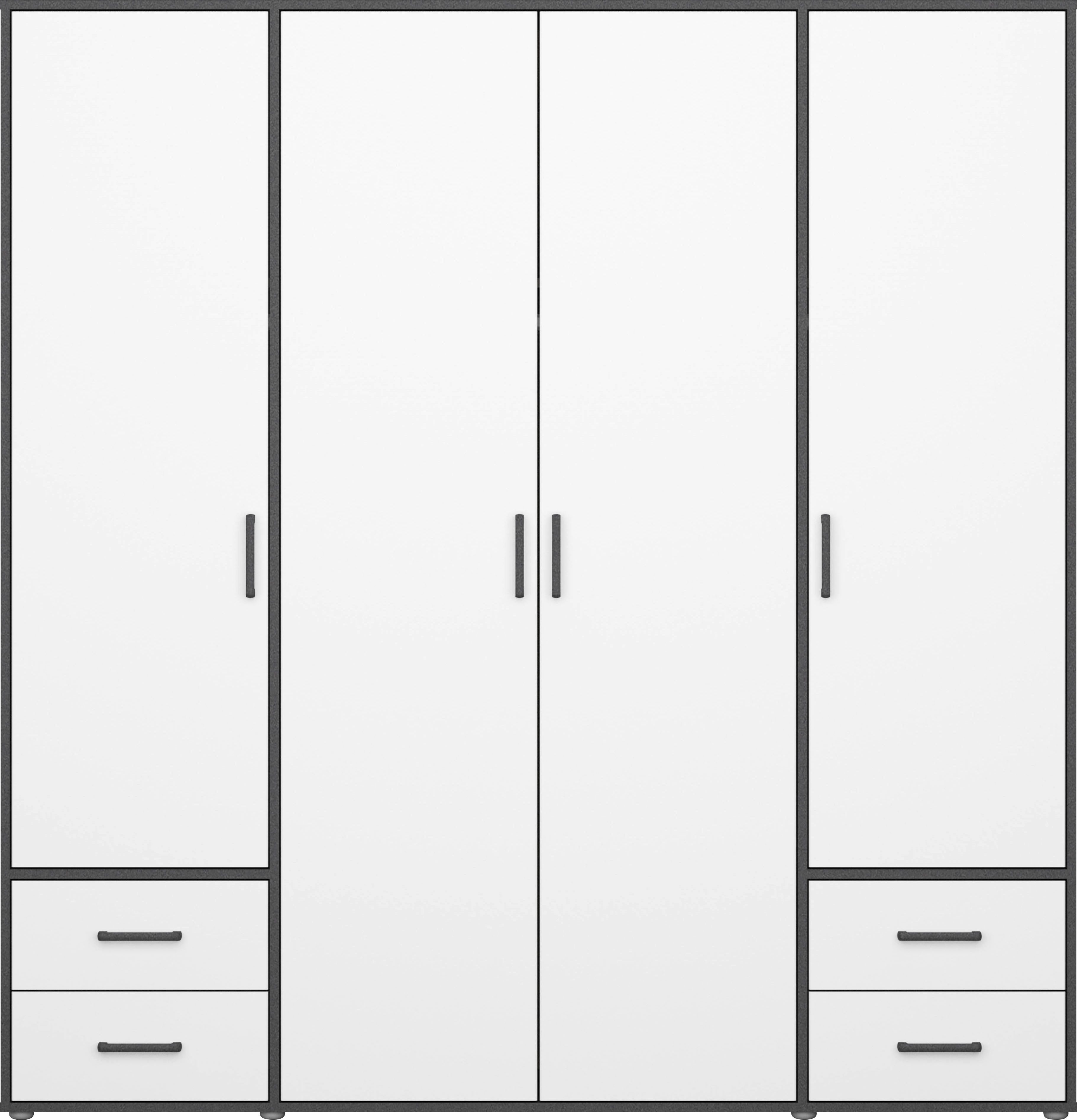 rauch Draaideurkast Kledingkast kast garderobe linnenkast VOYAGER moderne grepen in grijs metallic met buitenlades made in germany