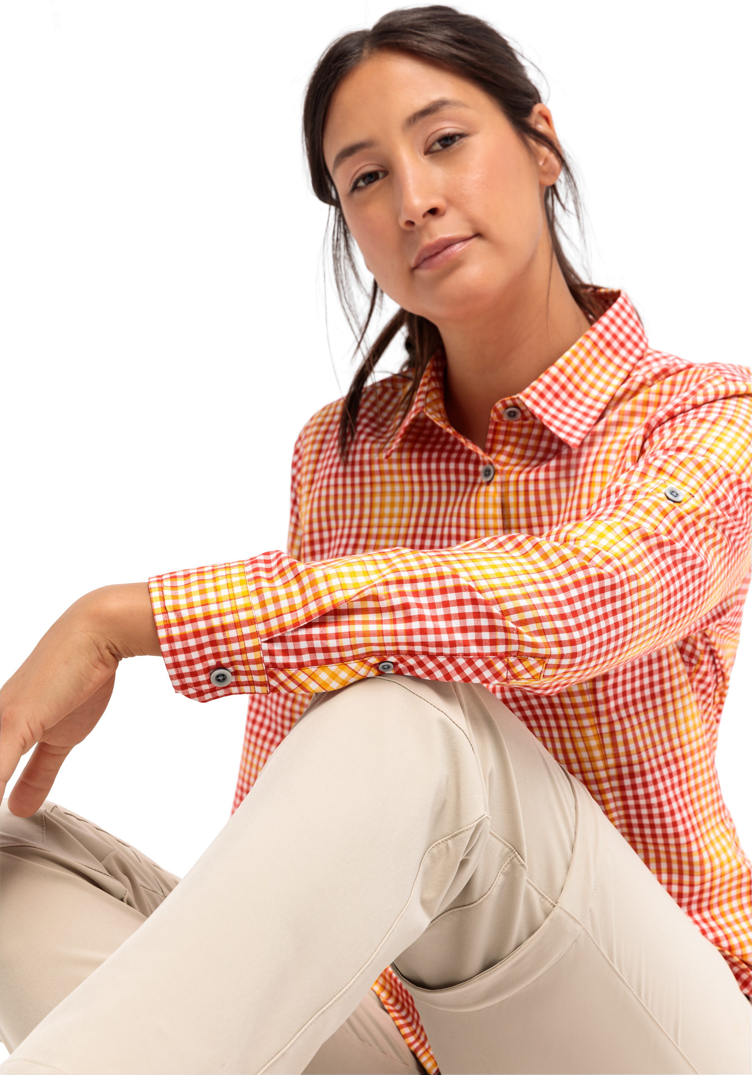 Maier Sports Functionele blouse NANNI Dames blouse lange mouwen geruite blouse voor buiten en vrije tijd