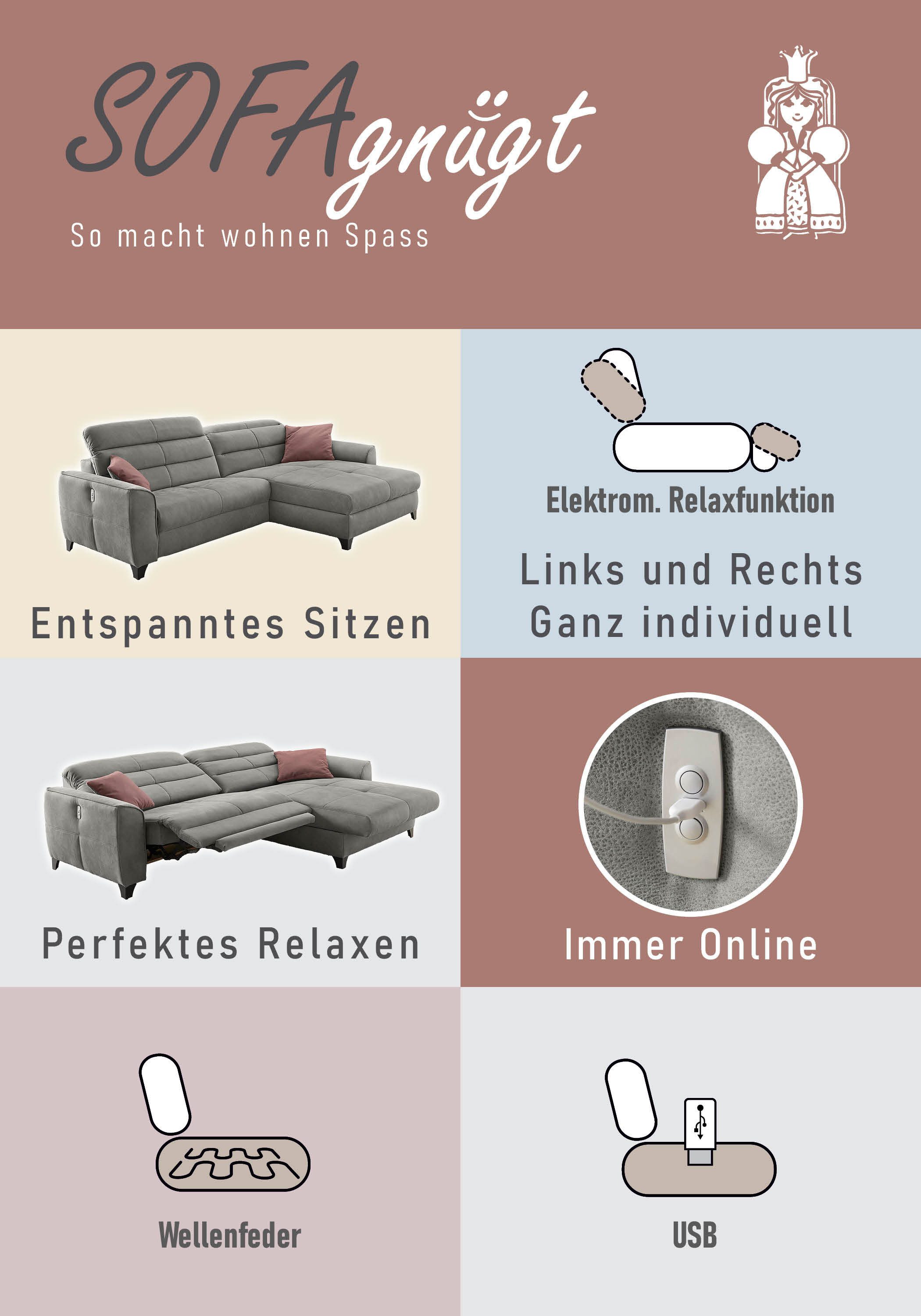 Jockenhöfer Gruppe Hoekbank Double One L-vorm met 2 x 120 cm brede, elektrisch verstelbare relaxfuncties