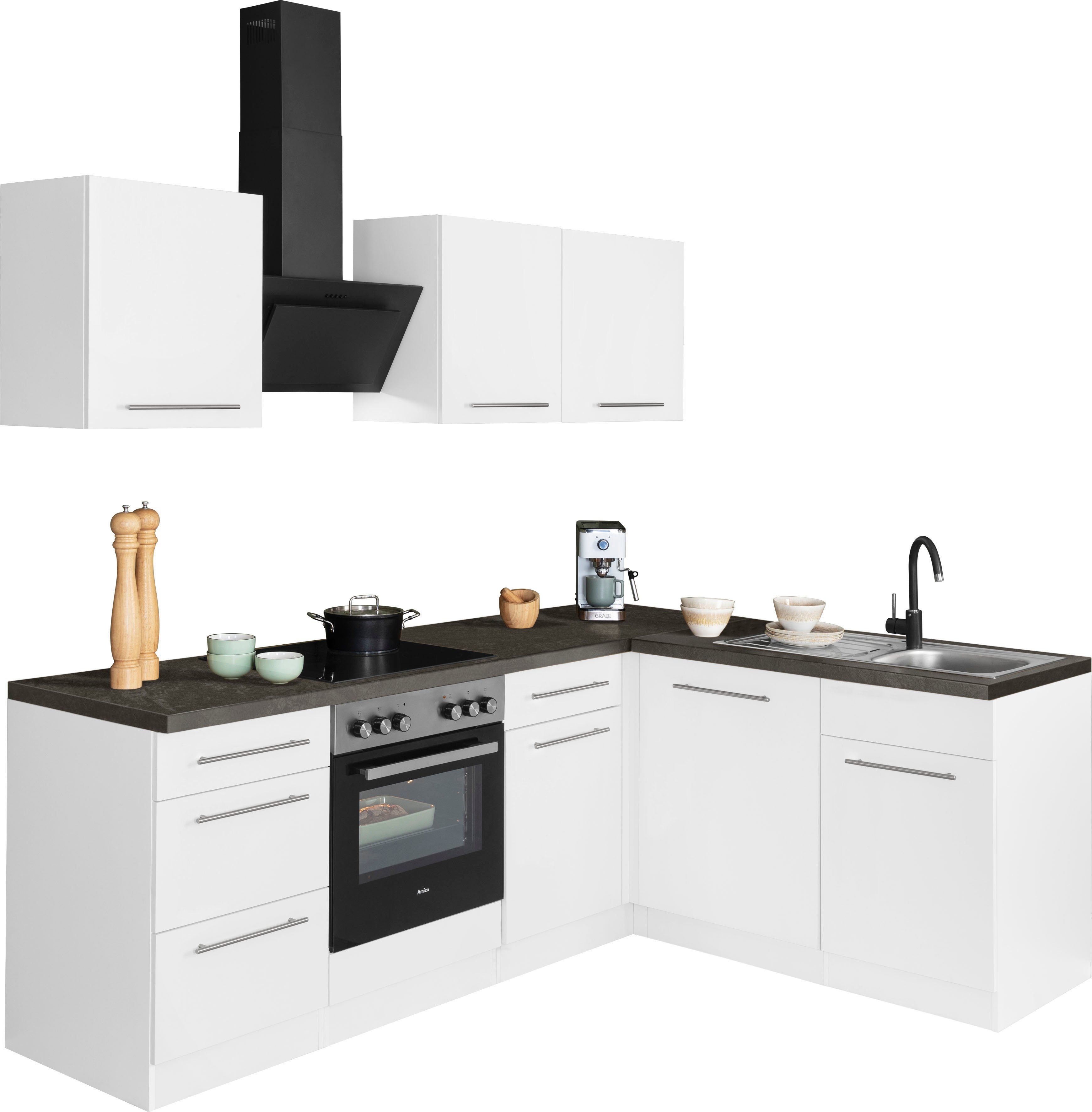 wiho Küchen Hoekkeuken Unna zonder e-apparaten, breedte 220 x 170 cm wonen maat - grijs