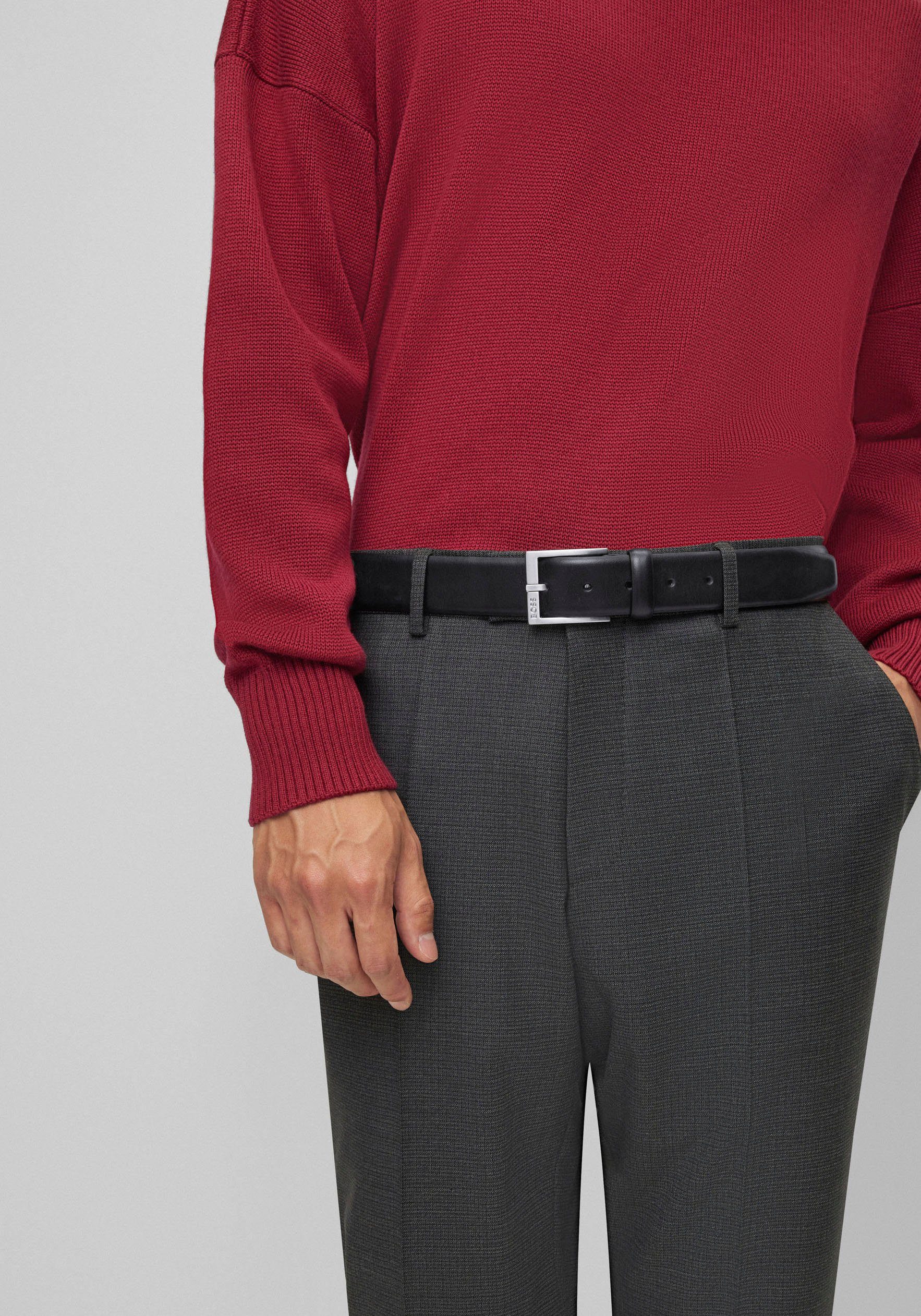 Boss Leren riem met vierkante sluiting en gegraveerd logo
