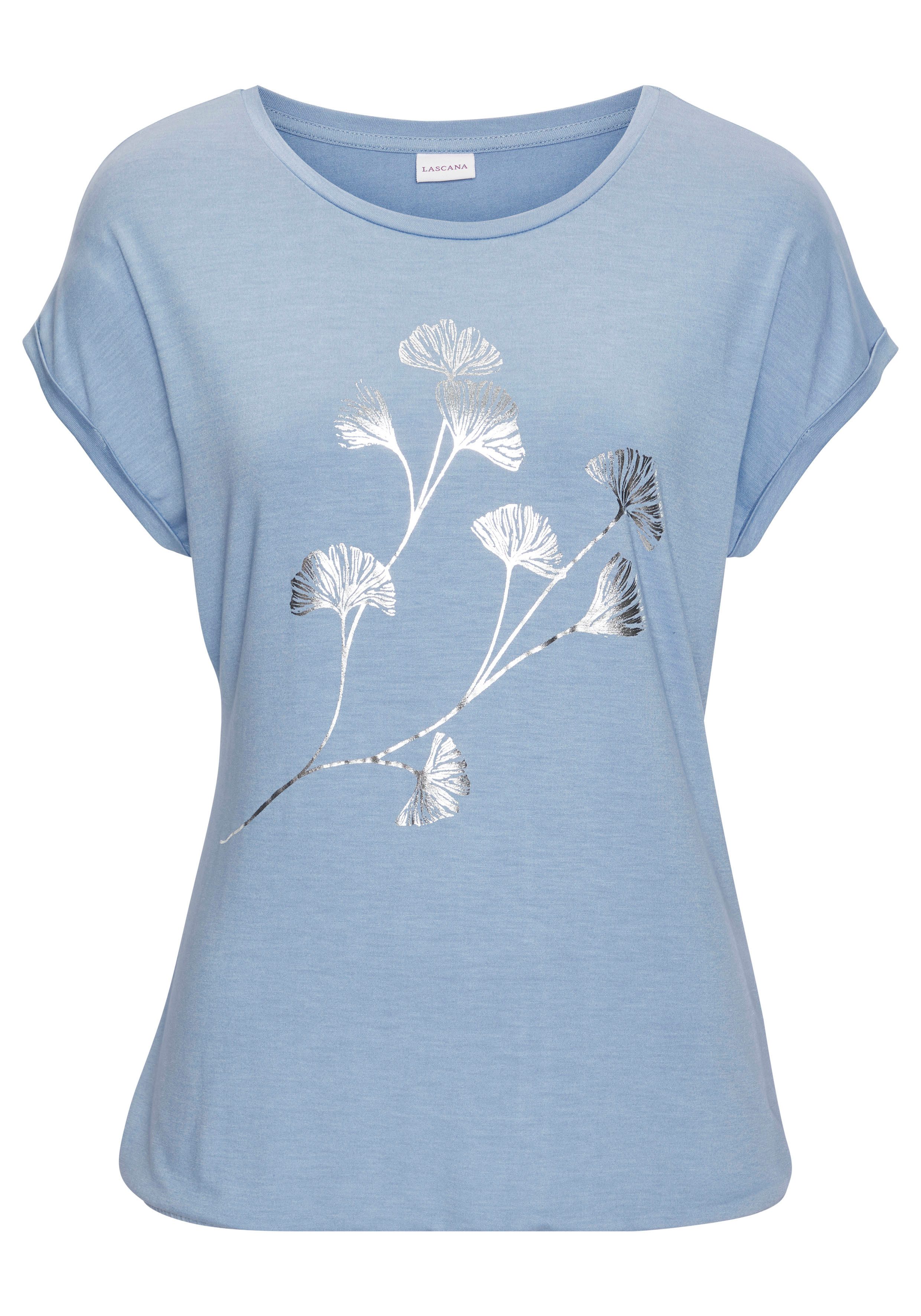 Lascana Shirt met korte mouwen Met glinsterende bloemenprint van elastische viscosekwaliteit