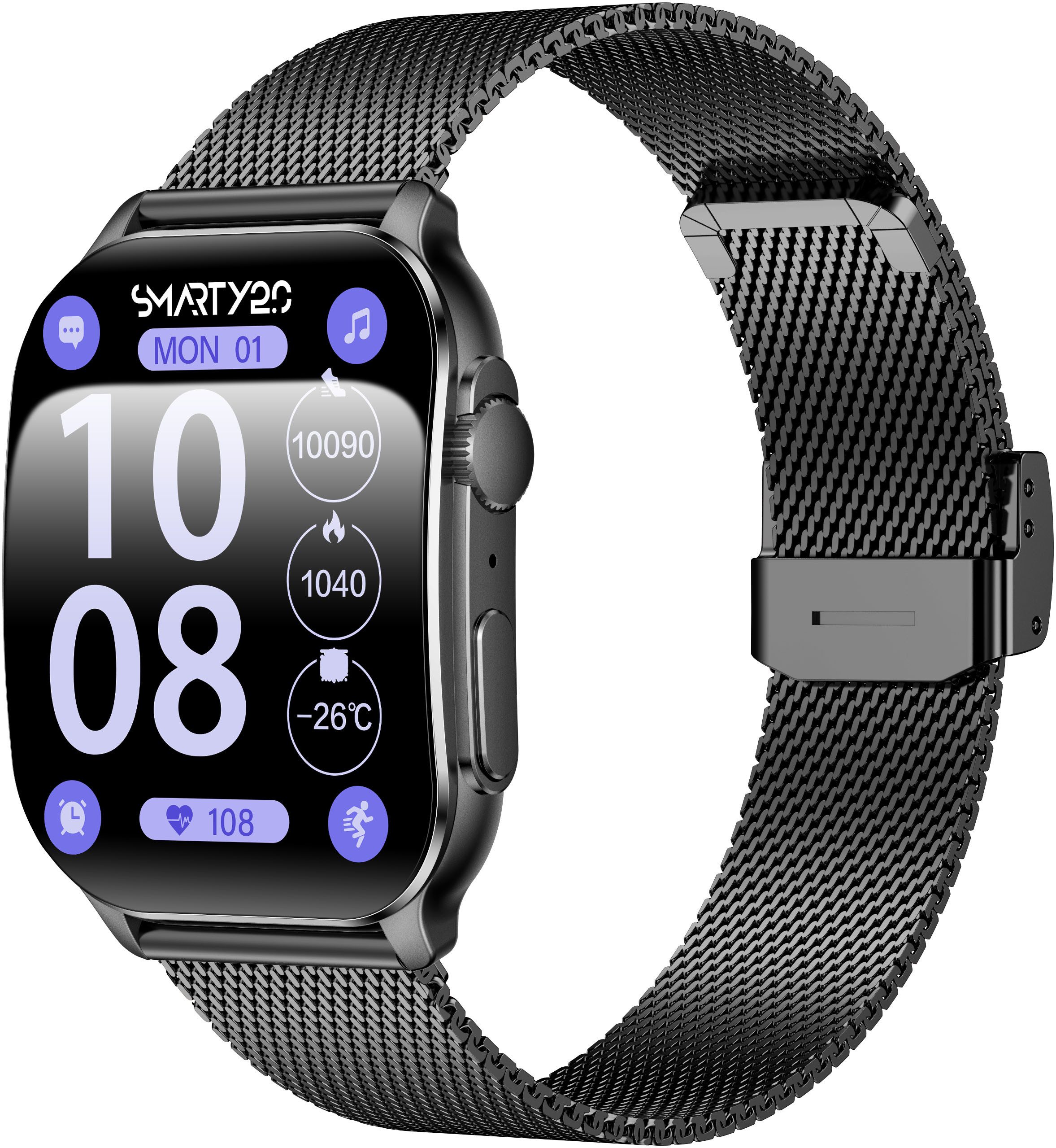 SMARTY 2.0 Smartwatch Polshorloge, dameshorloge, herenhorloge, Android 5.0+, Apple iOS 9.0+(set, 2-delig, Met wisselband)