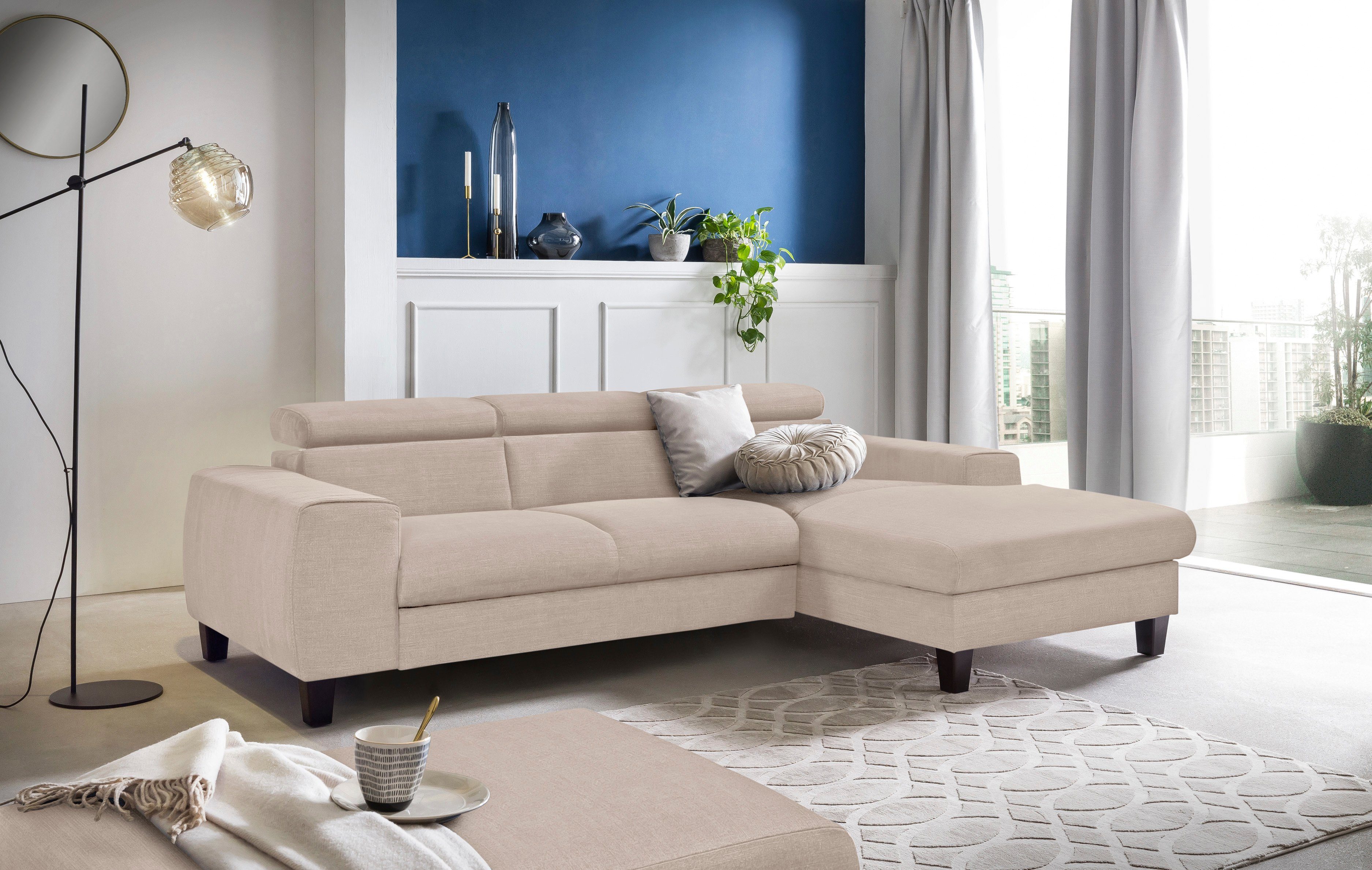 COTTA Hoekbank Morven L-vorm met hoofdeindeverstelling keuze met bedfunctie, bedlade & draadloze oplader