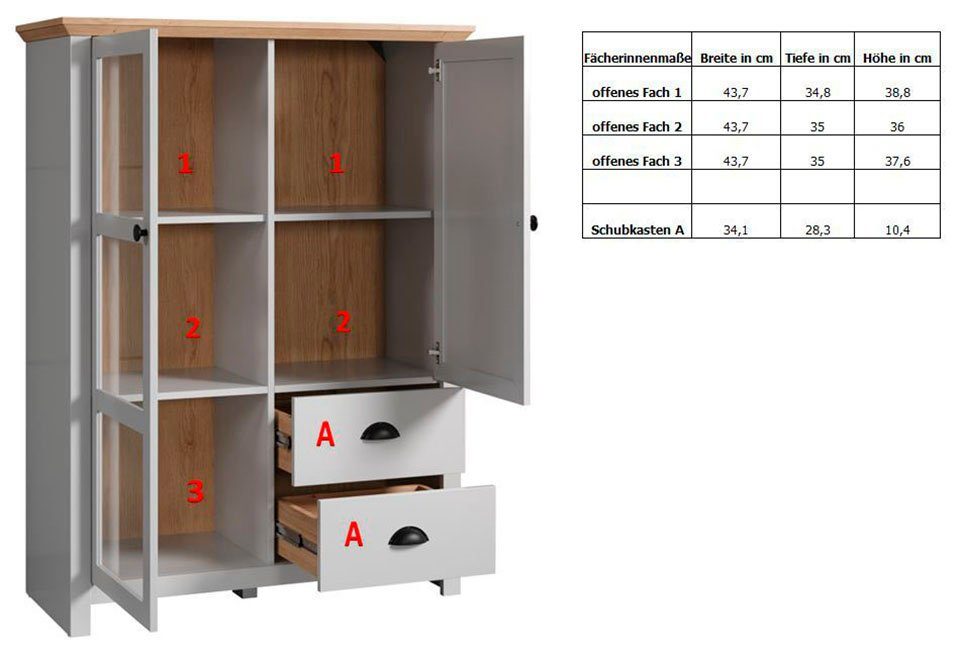 Home affaire Highboard Herzwill Breedte 97 cm, hoogte 130 cm, bergruimte, deuren en romp, mat grijs