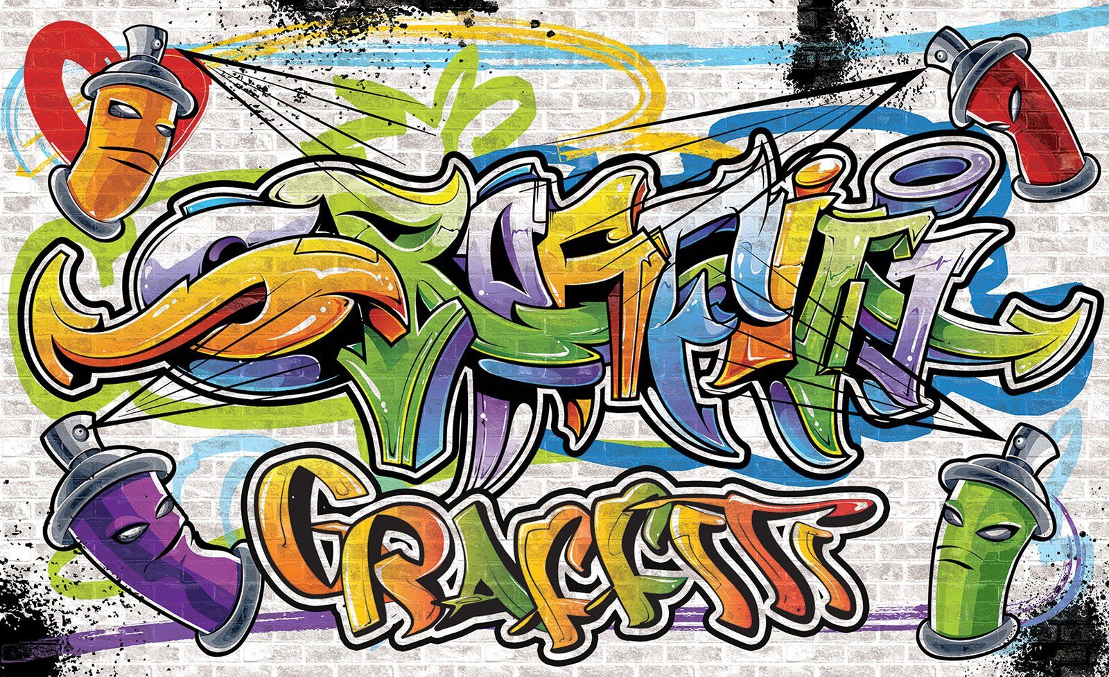 Consalnet Vliesbehang Veelkleurige graffiti verschillend motiefformaten, voor het kantoor of woonkamer