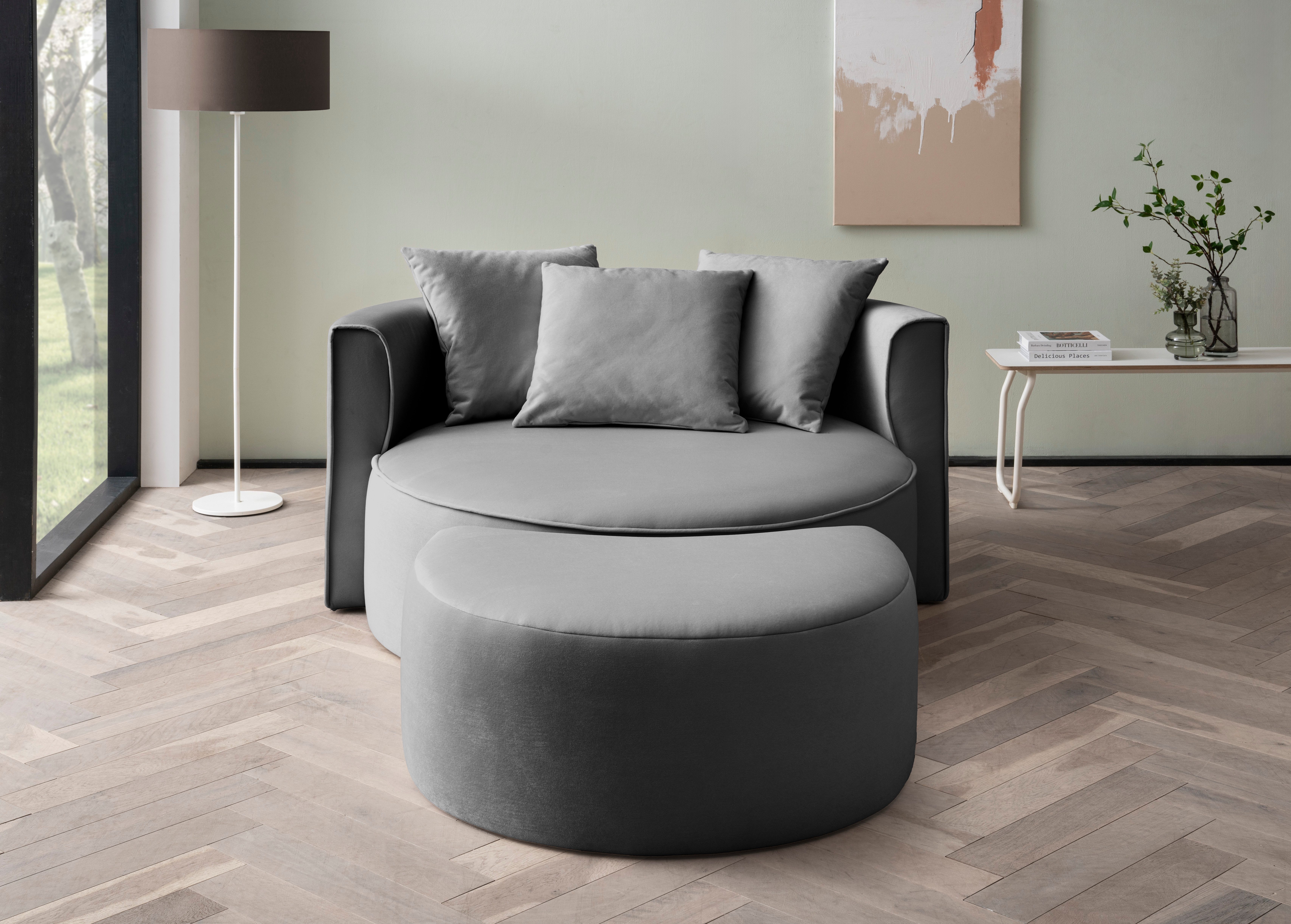 LeGer Home by Lena Gercke XXL-fauteuil Isalie, ronde stoel met voetensteun, leesstoel, loveseat, grote stoel (set)