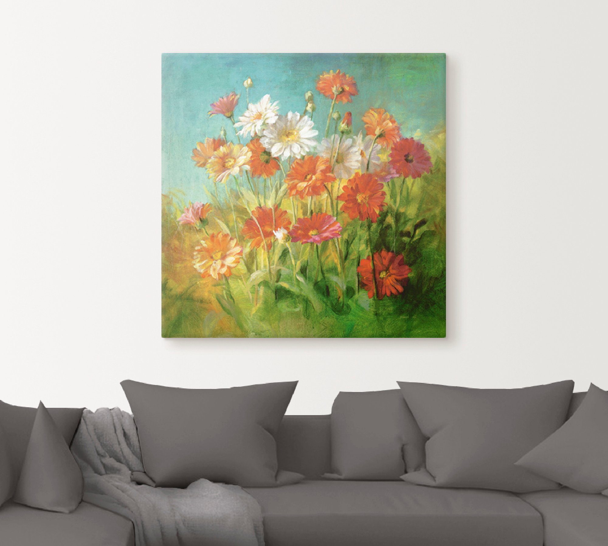 Artland Artprint op linnen Geschilderd madeliefje gespannen op een spieraam