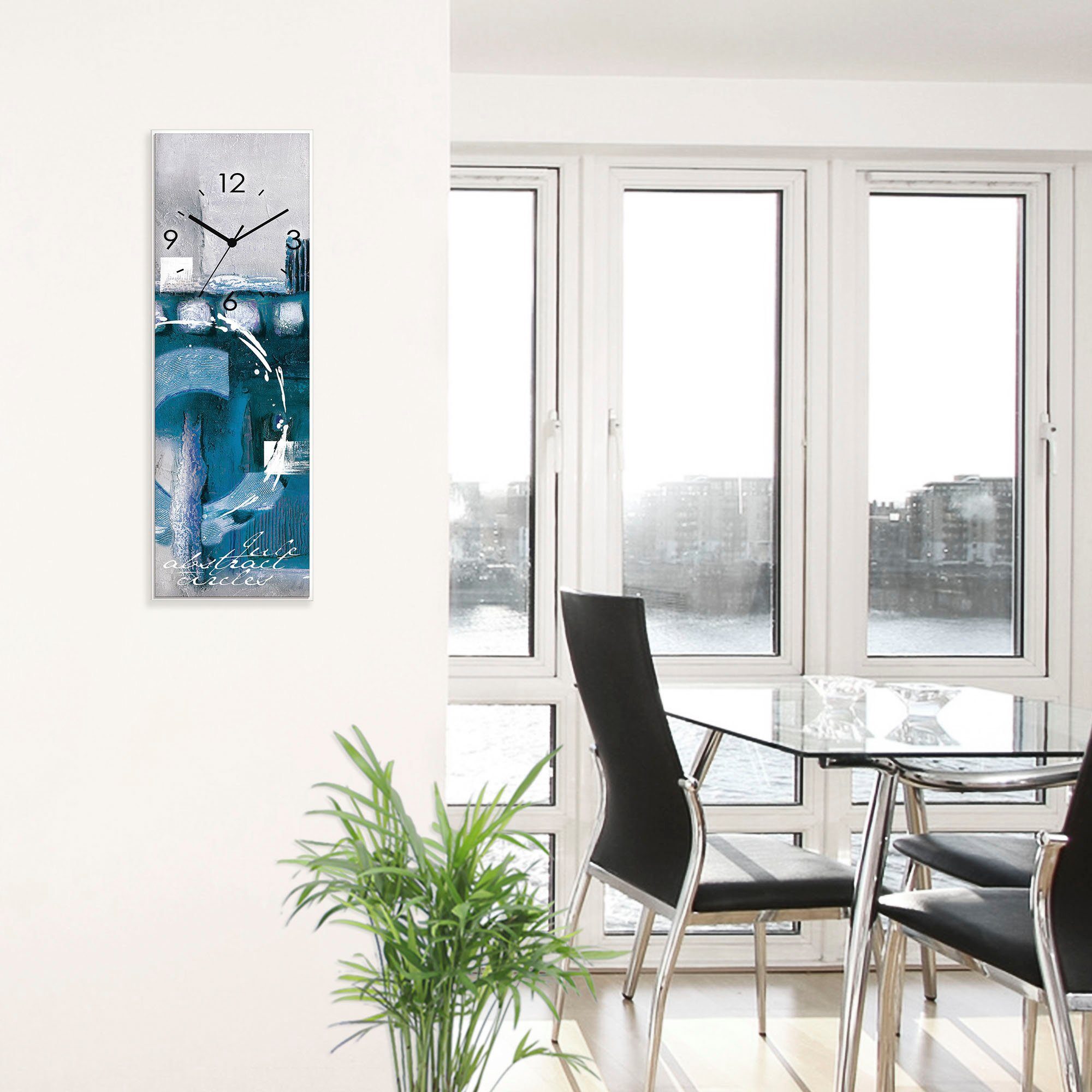 Artland Wandklok Glazen klok abstracte blauwe rondjes optioneel verkrijgbaar met kwarts- of radiografisch uurwerk, geruisloos zonder tikkend geluid