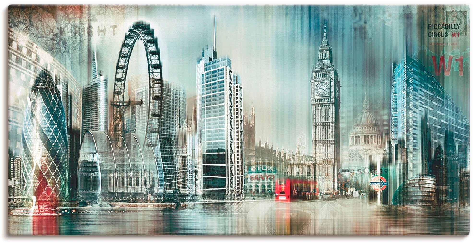 Artland Artprint Londen Skyline abstracte collage 11 in vele afmetingen & productsoorten -artprint op linnen, poster, muursticker / wandfolie ook geschikt voor de badkamer (1 stuk)