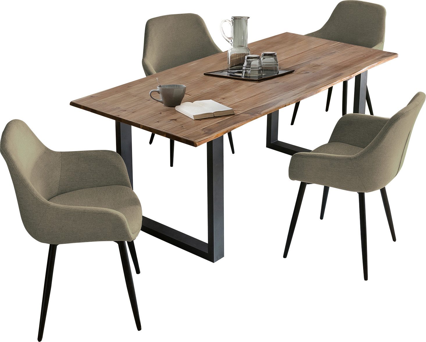 SalesFever Eethoek Tafelblad behandeld met OSMO hardwasolie in zijdeglans afwerking (set, 5-delig)