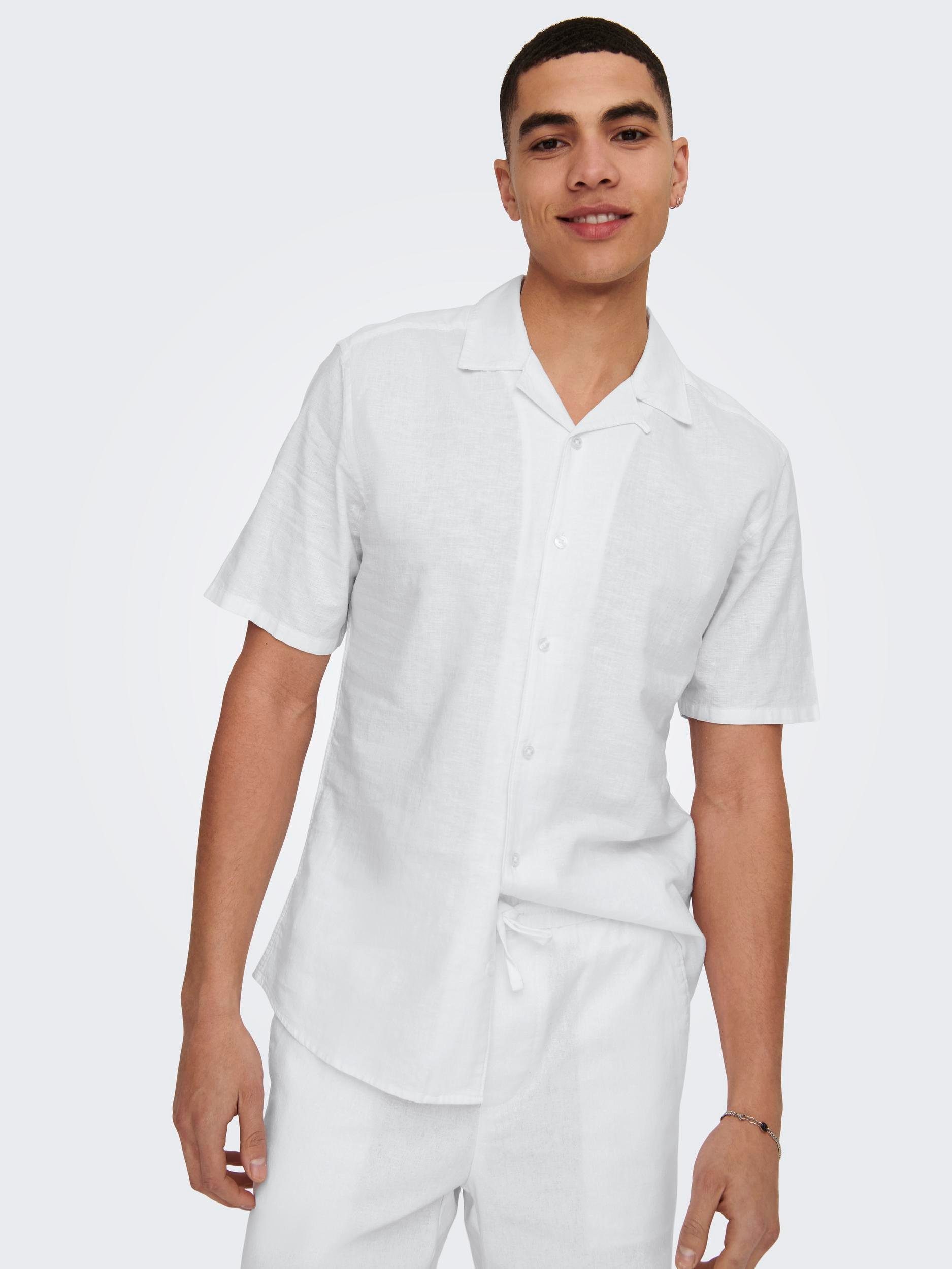 ONLY & SONS Overhemd met korte mouwen ONSCAIDEN SS SOLID RESORT LINEN NOOS