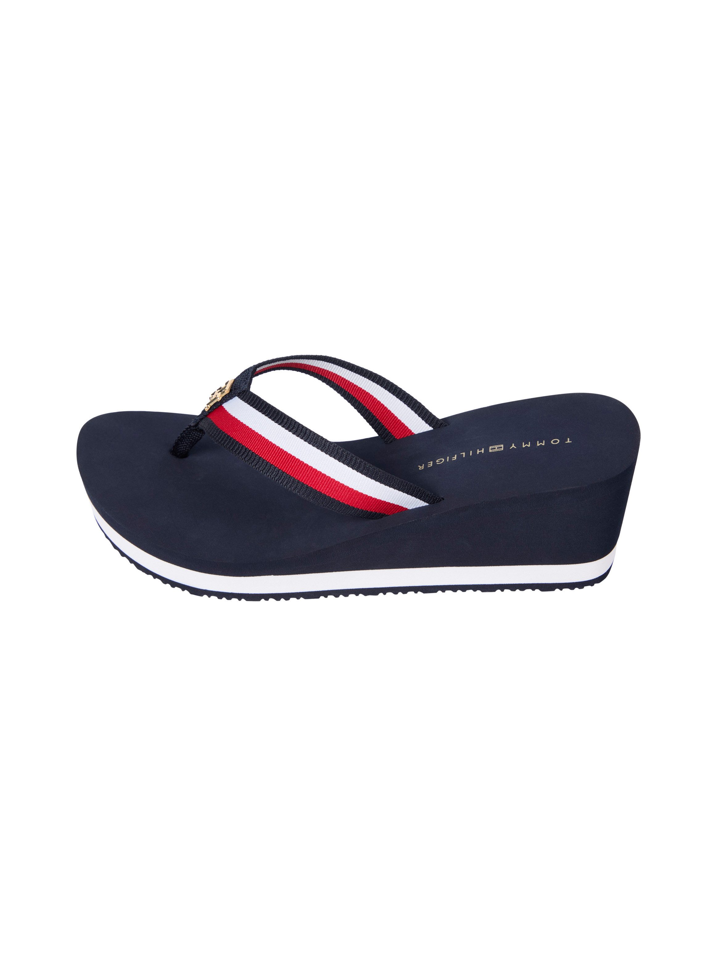 Tommy Hilfiger Dianets TH CORPORATE WEDGE BEACH SANDAL , wig hak, zomerschoen, teenslipper met gestreepte bandages
