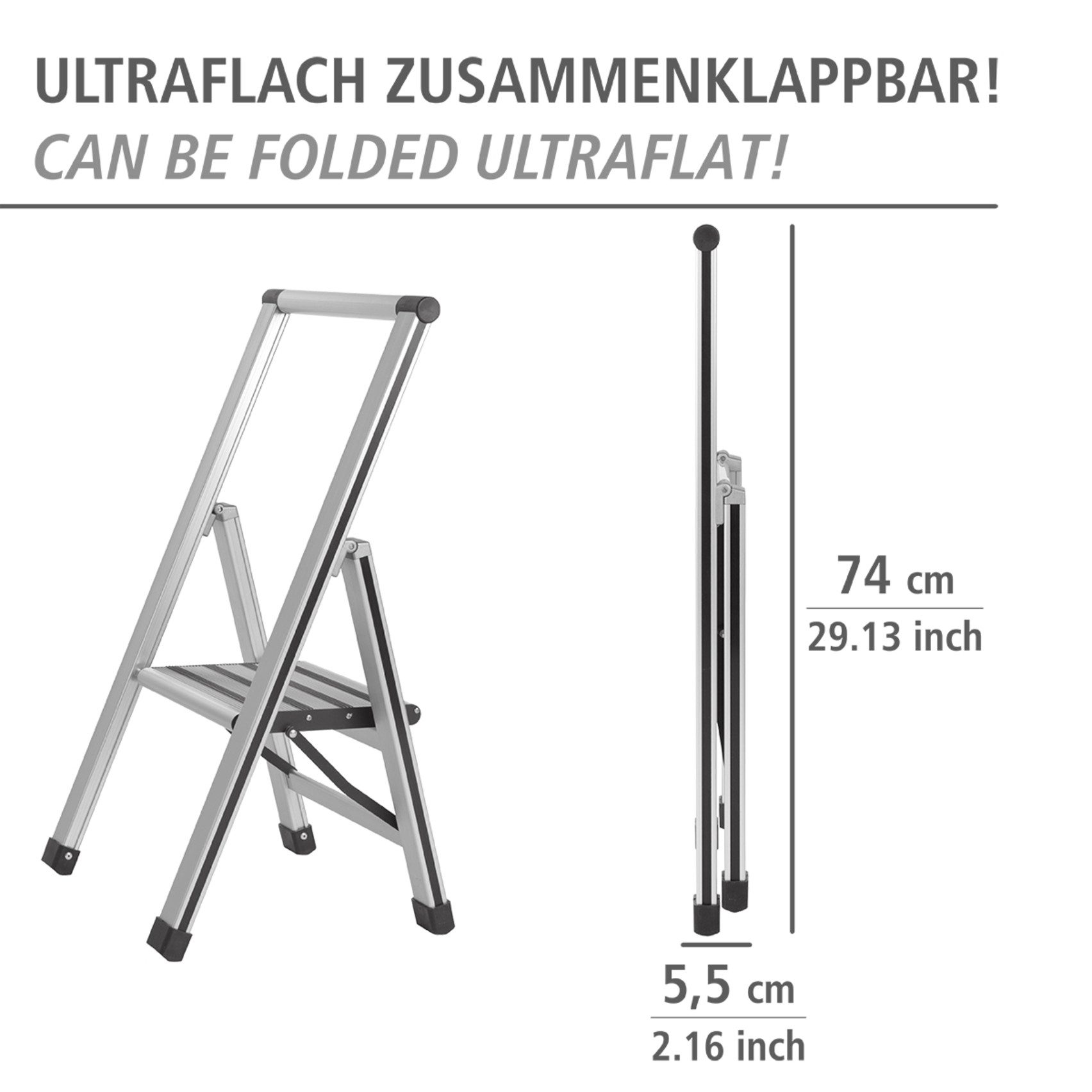 WENKO Huishoudtrapje Model Alu-Design Aluminium-design, XXL-treden, plat inklapbaar en op te bergen