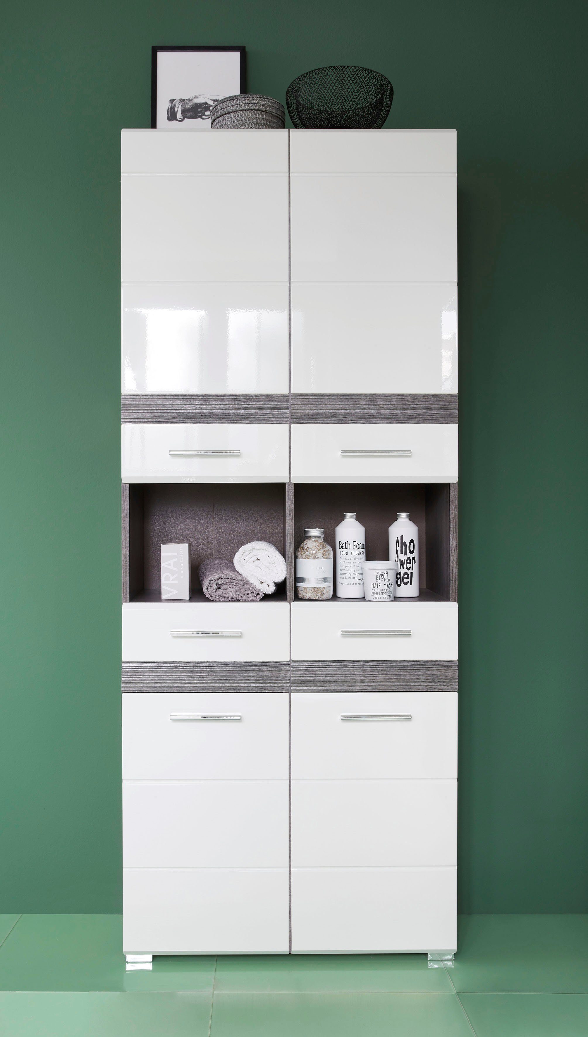 welltime Hoge kast Toulon Badkast met 2 lades en open vakken - (B/D/H) 73/31/182 cm