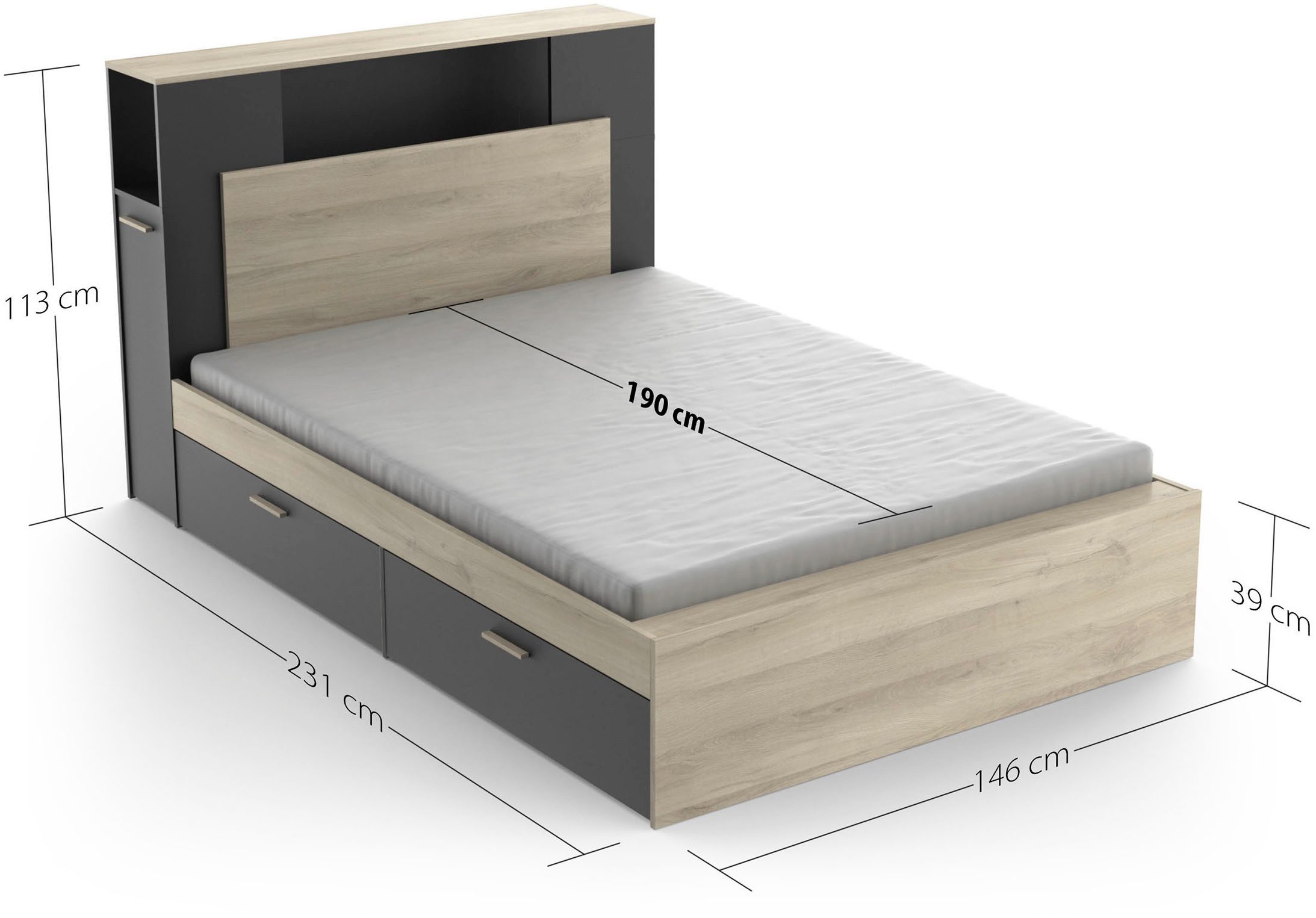 Demeyere GROUP Bedframe LIFE ideaal voor kleine kamers, ruimtebesparend, veel opbergruimte