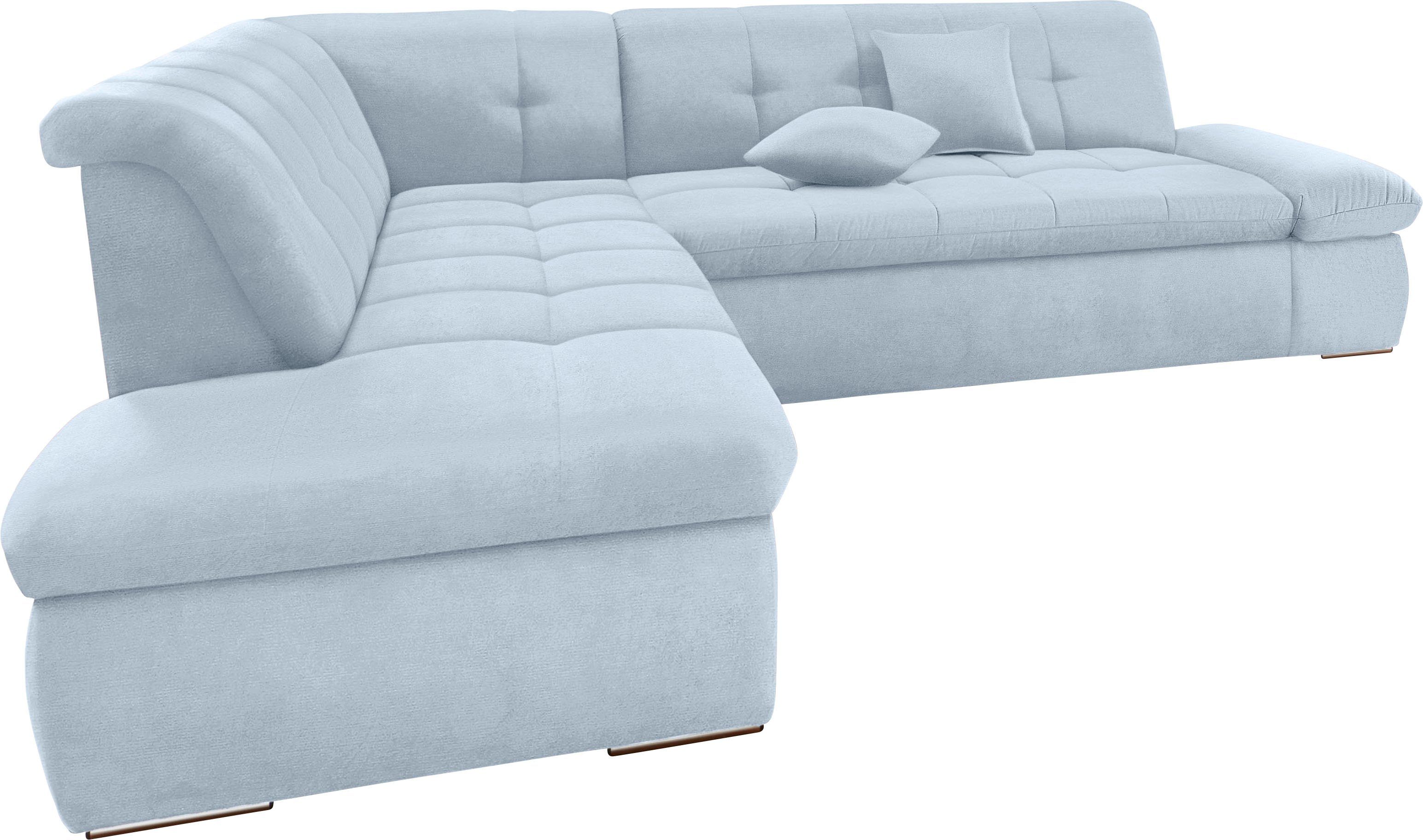 DOMO collection Hoekbank NMoric incl. decoratiekussen B/D/H: 273/216/80 cm L-vorm Ottoman aan uiteinde, optioneel met slaapbank functie en verstelling armleuning