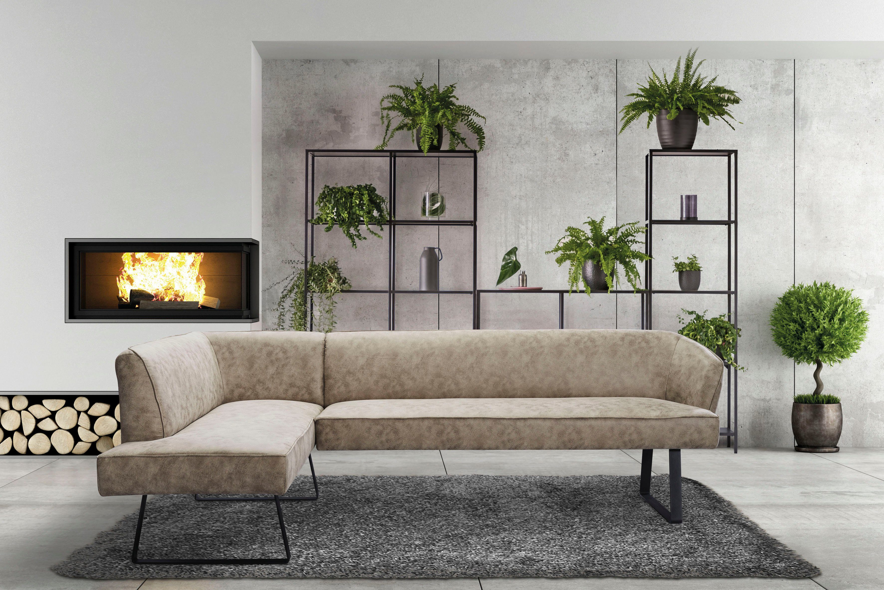 exxpo - sofa fashion Hoekbank Americano met opstaande naad en metalen poten, bekleding in verschillende kwaliteiten grijs, hoekbanken,