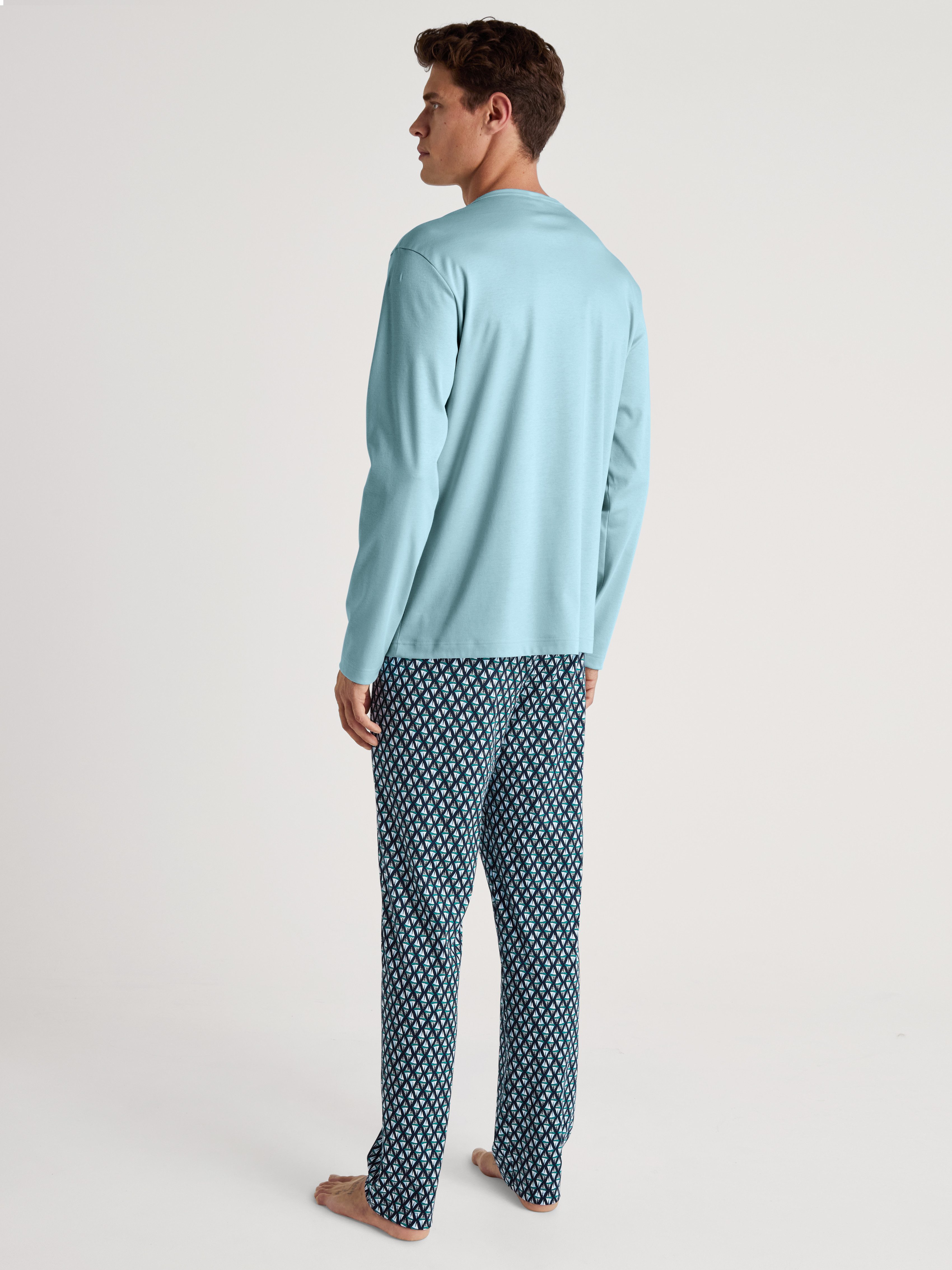 CALIDA Pyjama Relax Streamline 2 Langarm-shirt met afgewerkte ronde halslijn (2-delig)