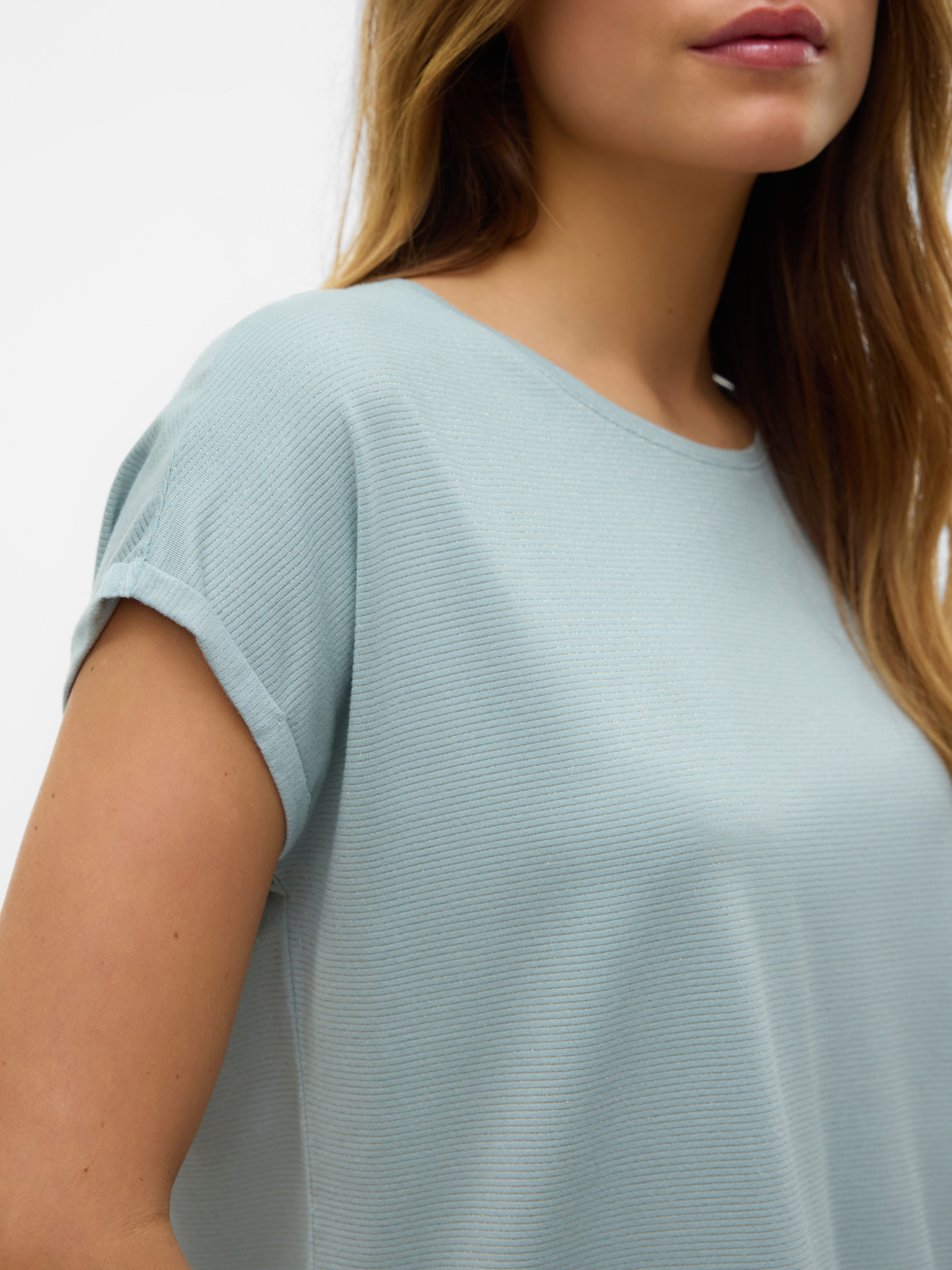 Vero Moda Shirt met ronde hals VMLAVA PLAIN SS TOP LUREX STRIPE