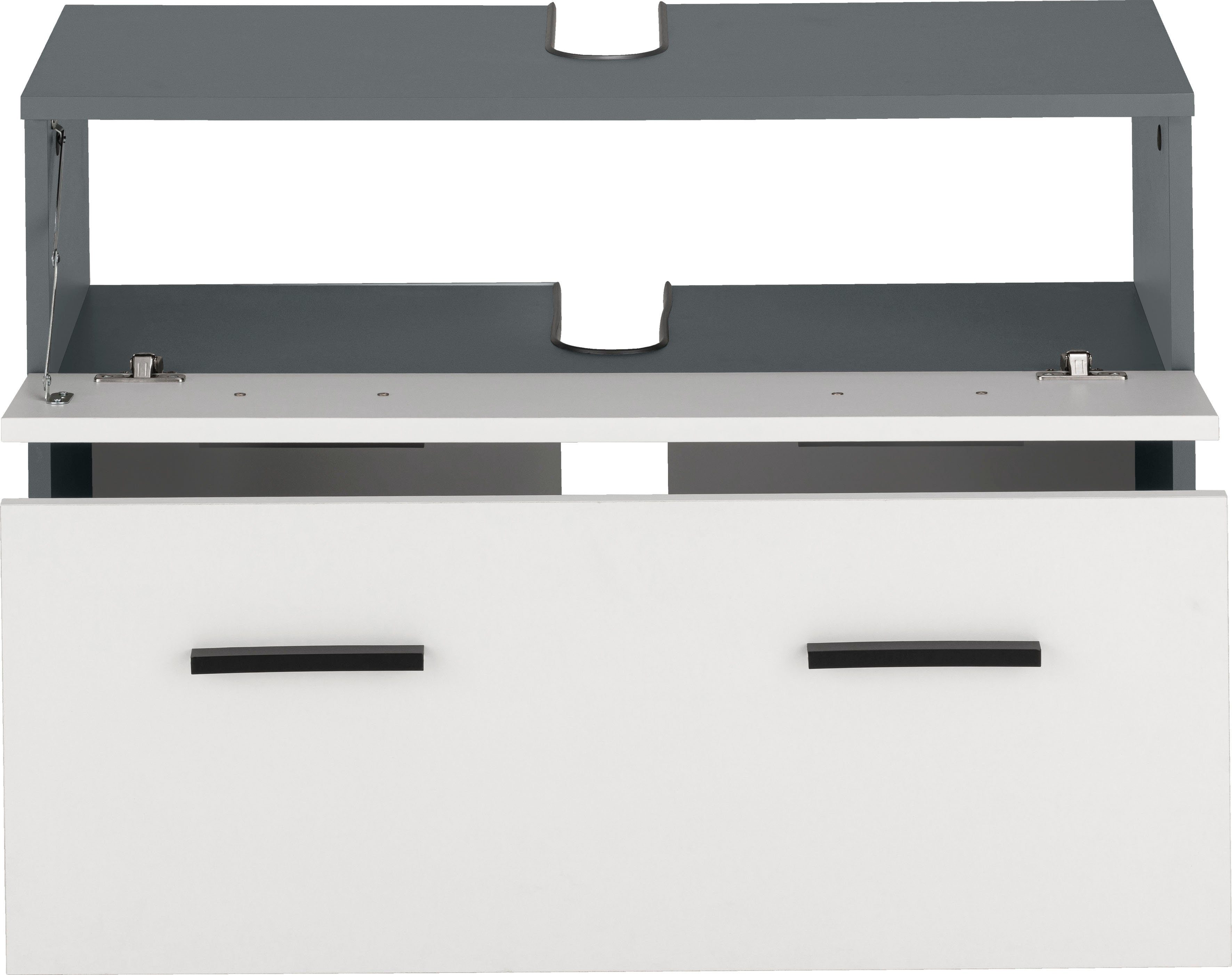 INOSIGN Wastafelonderkast Skara met klep en lade, zwarte grepen, breedte 80 cm, hoogte 55 cm