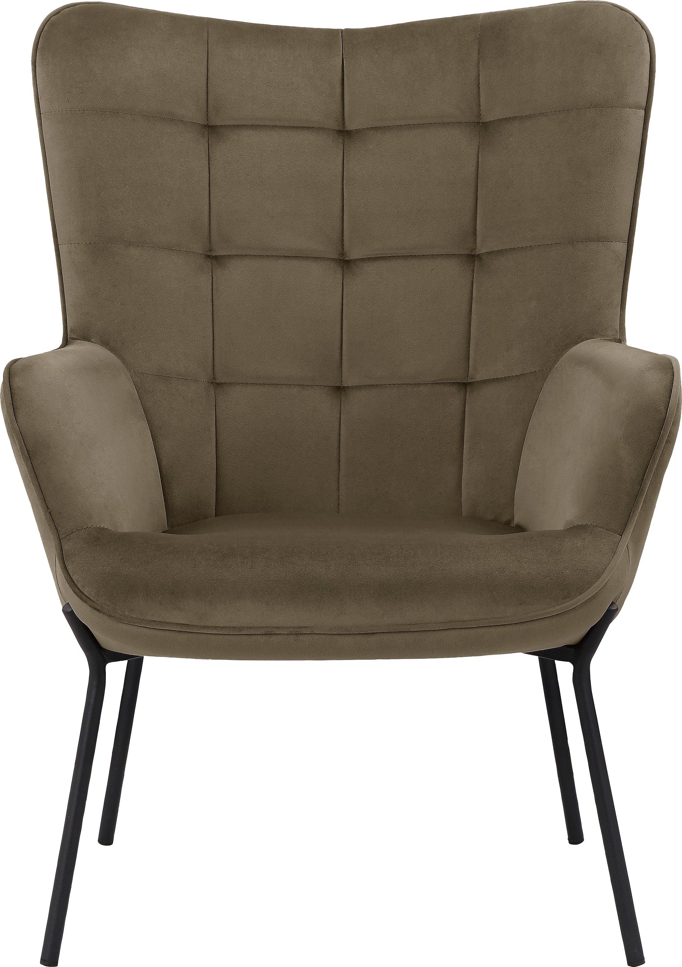 OTTO products Loungestoel Luukas, ovale stoel met metalen poten Stof gerecycled polyester, zacht verdikte zitting en rugleuning, zithoogte 46 cm (1 stuk)