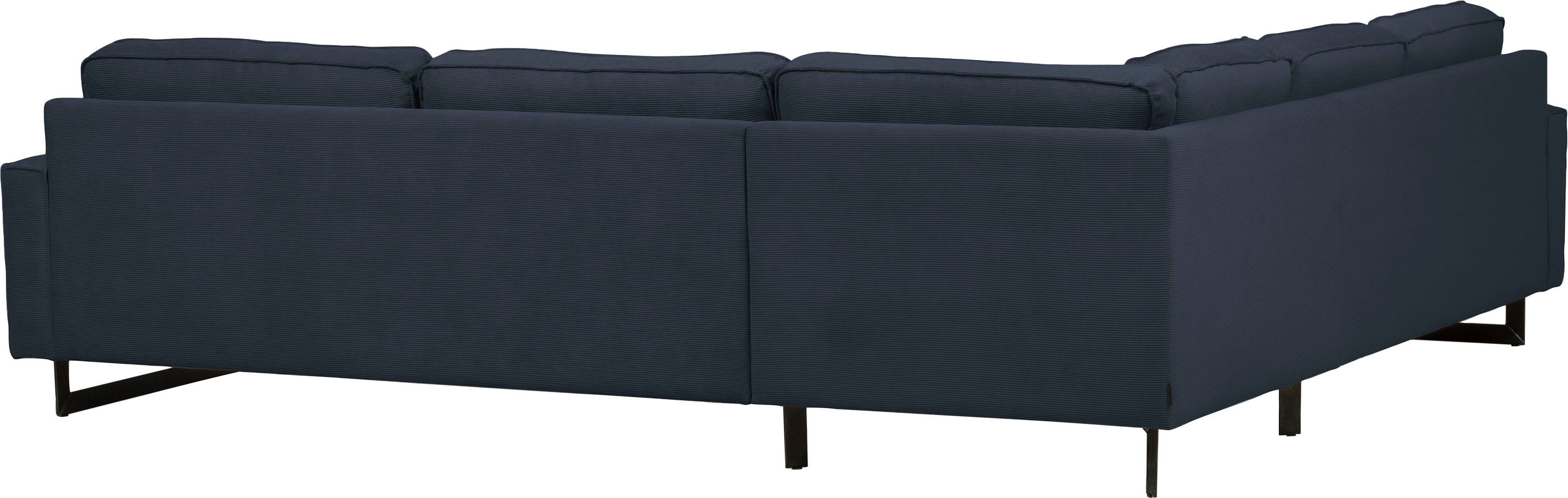 Places of Style Hoekbank Pinto, XXL, 250/290 cm, lange arm, ottomane Cord, chenille, leerlook, met bies, metalen voeten, golfondersteuning