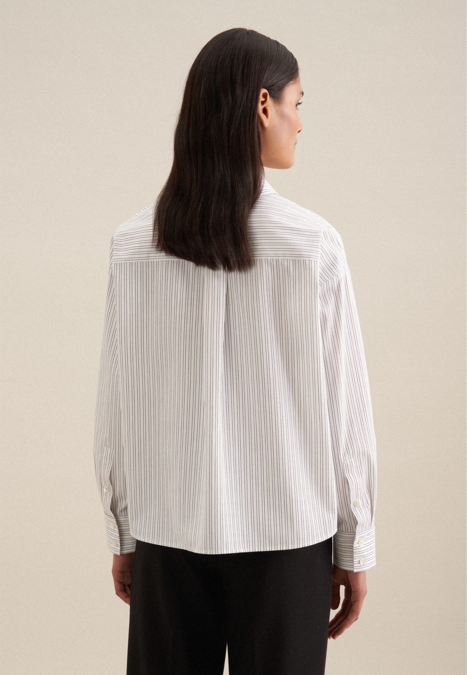 seidensticker Overhemdblouse Zwarte roos Lange mouwen kraag strepen